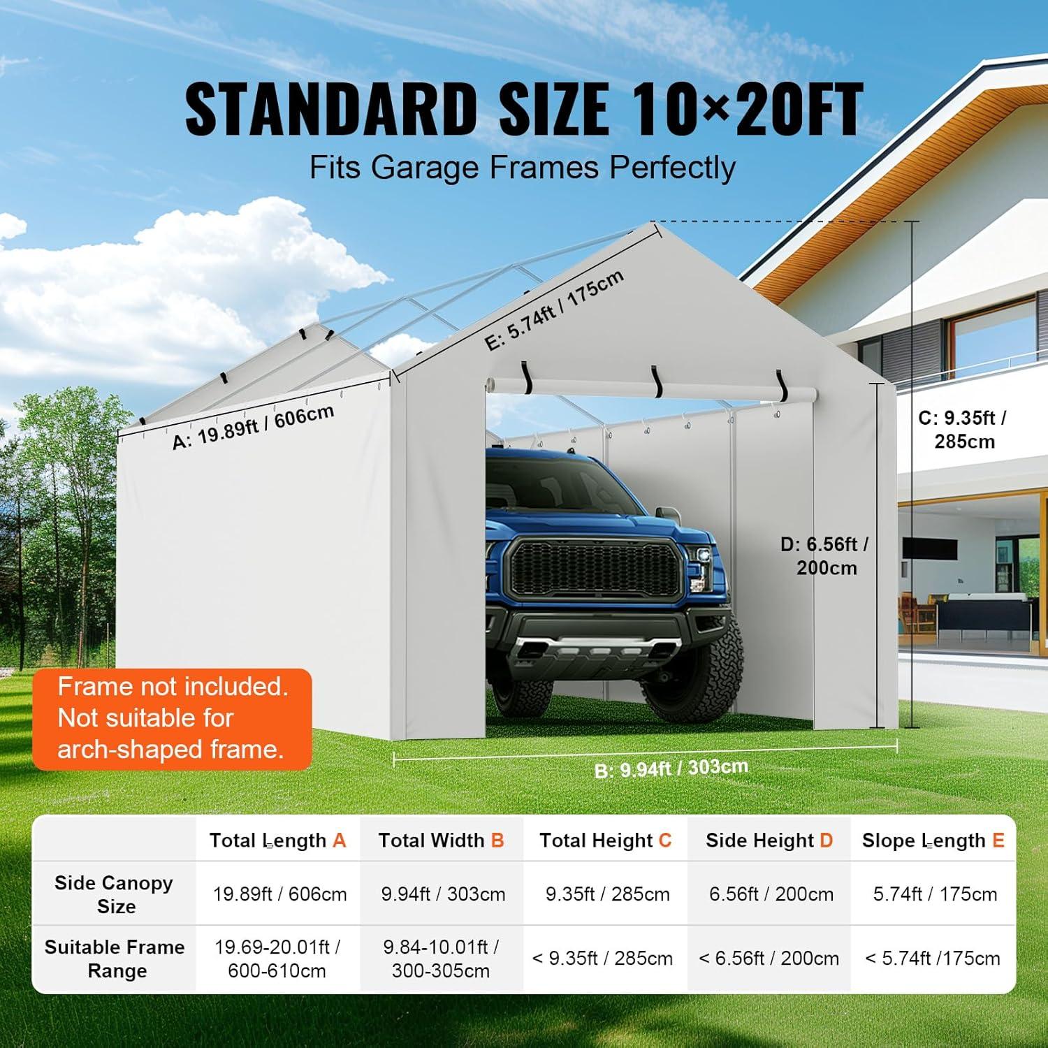 imageVEVOR Upgraded 10x20 FT Heavy Duty Carport Canopy with Rollup Windows AllSeason Portable Garage with Removable Sidewalls ampamp Doors 12 Stakes ampamp 12 Ropes Car Tent for Car Truck Boat EquipmentSidewall  White