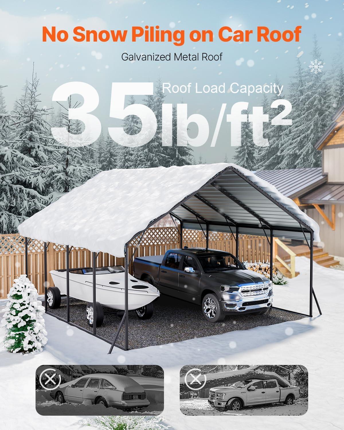 imageVEVOR Upgraded 10x20 FT Heavy Duty Carport Canopy with Rollup Windows AllSeason Portable Garage with Removable Sidewalls ampamp Doors 12 Stakes ampamp 12 Ropes Car Tent for Car Truck Boat EquipmentMetal Carport  White