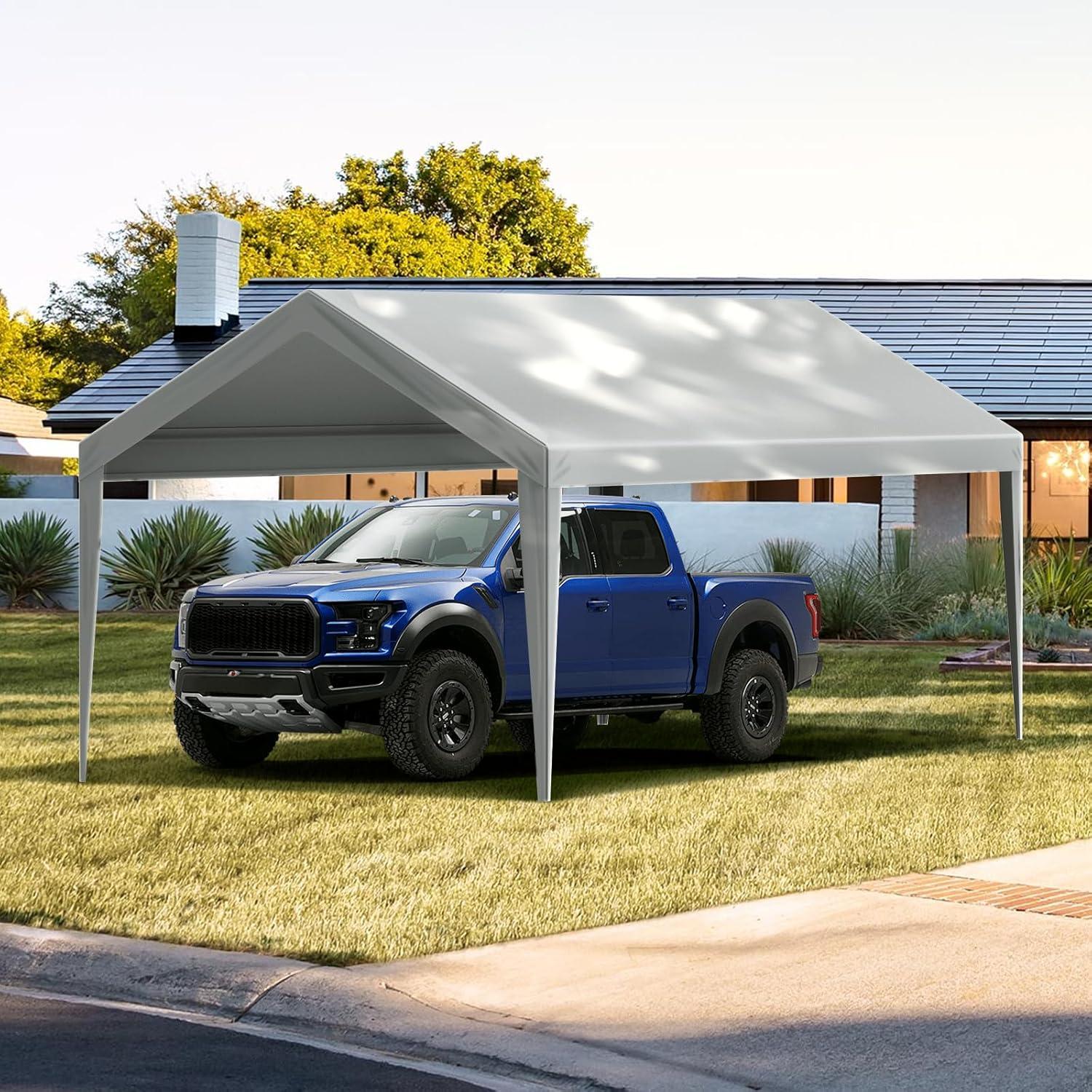 imageVEVOR Upgraded 10x20 FT Heavy Duty Carport Canopy with Rollup Windows AllSeason Portable Garage with Removable Sidewalls ampamp Doors 12 Stakes ampamp 12 Ropes Car Tent for Car Truck Boat EquipmentTop Cover  Gray