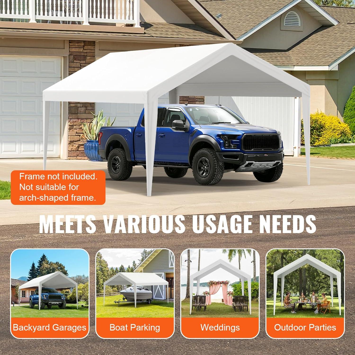 imageVEVOR Upgraded 10x20 FT Heavy Duty Carport Canopy with Rollup Windows AllSeason Portable Garage with Removable Sidewalls ampamp Doors 12 Stakes ampamp 12 Ropes Car Tent for Car Truck Boat EquipmentTop Cover  White