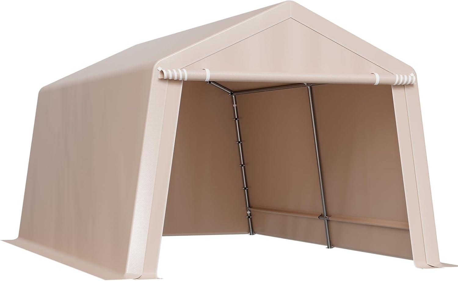 imageVEVOR Upgraded 10x20 FT Heavy Duty Carport Canopy with Rollup Windows AllSeason Portable Garage with Removable Sidewalls ampamp Doors 12 Stakes ampamp 12 Ropes Car Tent for Car Truck Boat EquipmentCarport with Sidewall  Beige