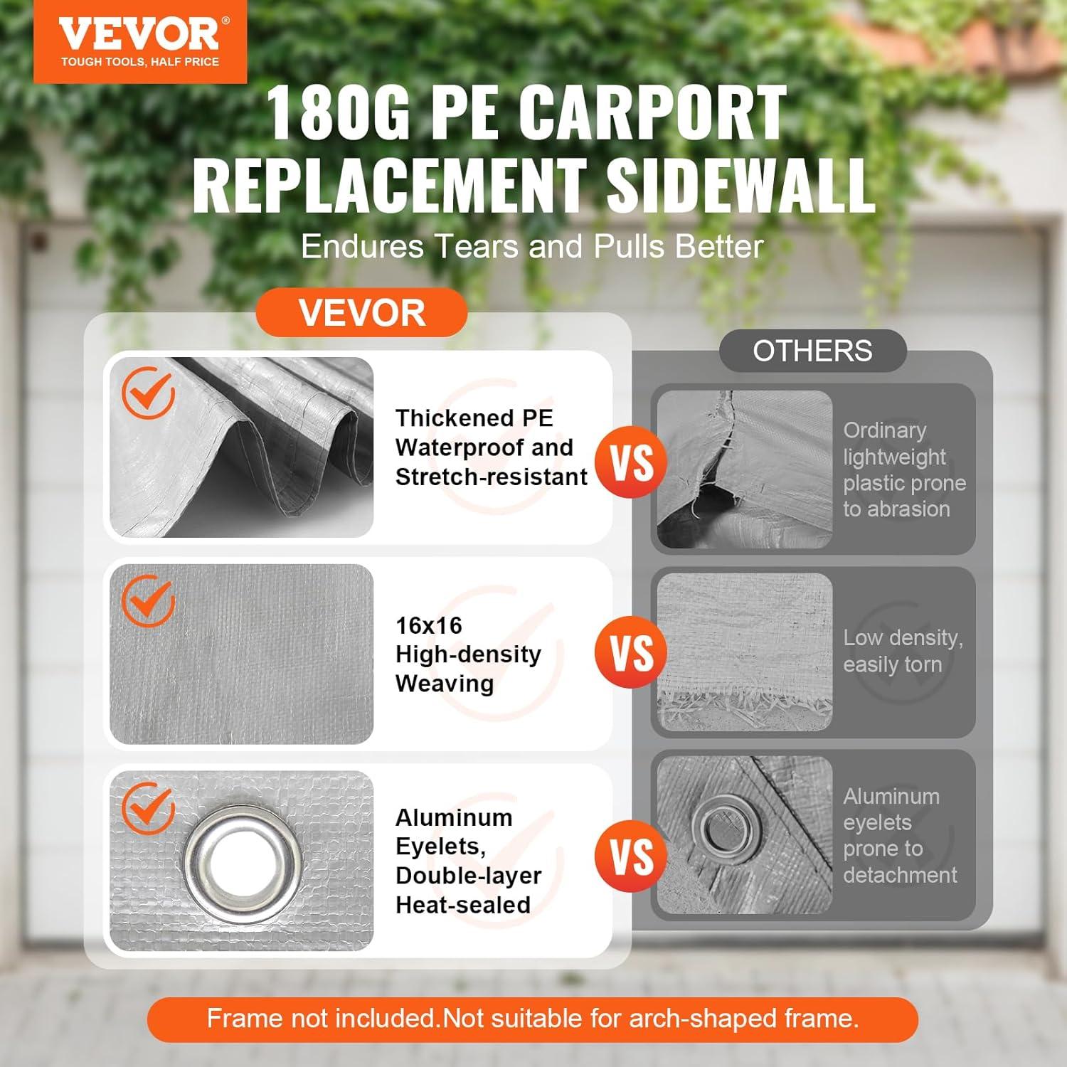imageVEVOR Upgraded 10x20 FT Heavy Duty Carport Canopy with Rollup Windows AllSeason Portable Garage with Removable Sidewalls ampamp Doors 12 Stakes ampamp 12 Ropes Car Tent for Car Truck Boat EquipmentSidewall  Gray