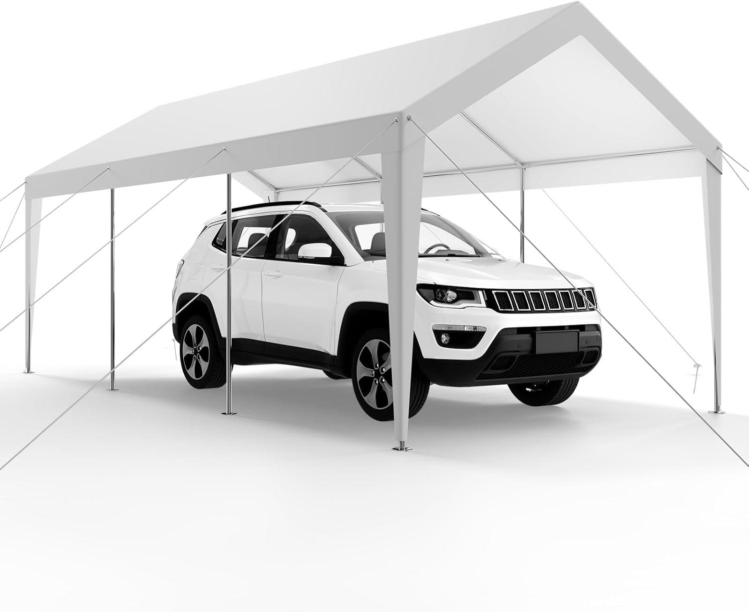 imageVEVOR Upgraded 10x20 FT Heavy Duty Carport Canopy with Rollup Windows AllSeason Portable Garage with Removable Sidewalls ampamp Doors 12 Stakes ampamp 12 Ropes Car Tent for Car Truck Boat EquipmentPE Carport  White