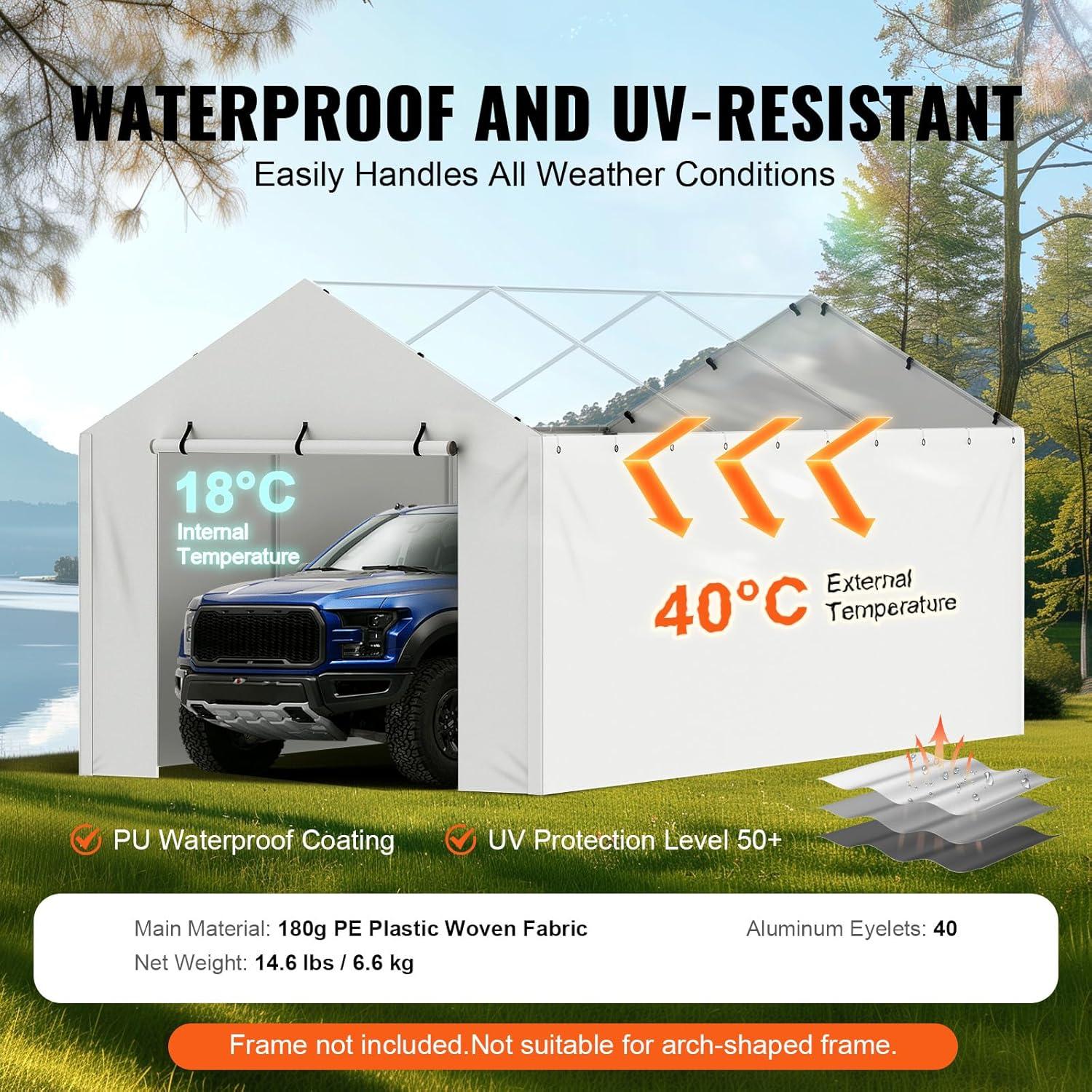 imageVEVOR Upgraded 10x20 FT Heavy Duty Carport Canopy with Rollup Windows AllSeason Portable Garage with Removable Sidewalls ampamp Doors 12 Stakes ampamp 12 Ropes Car Tent for Car Truck Boat EquipmentSidewall  White