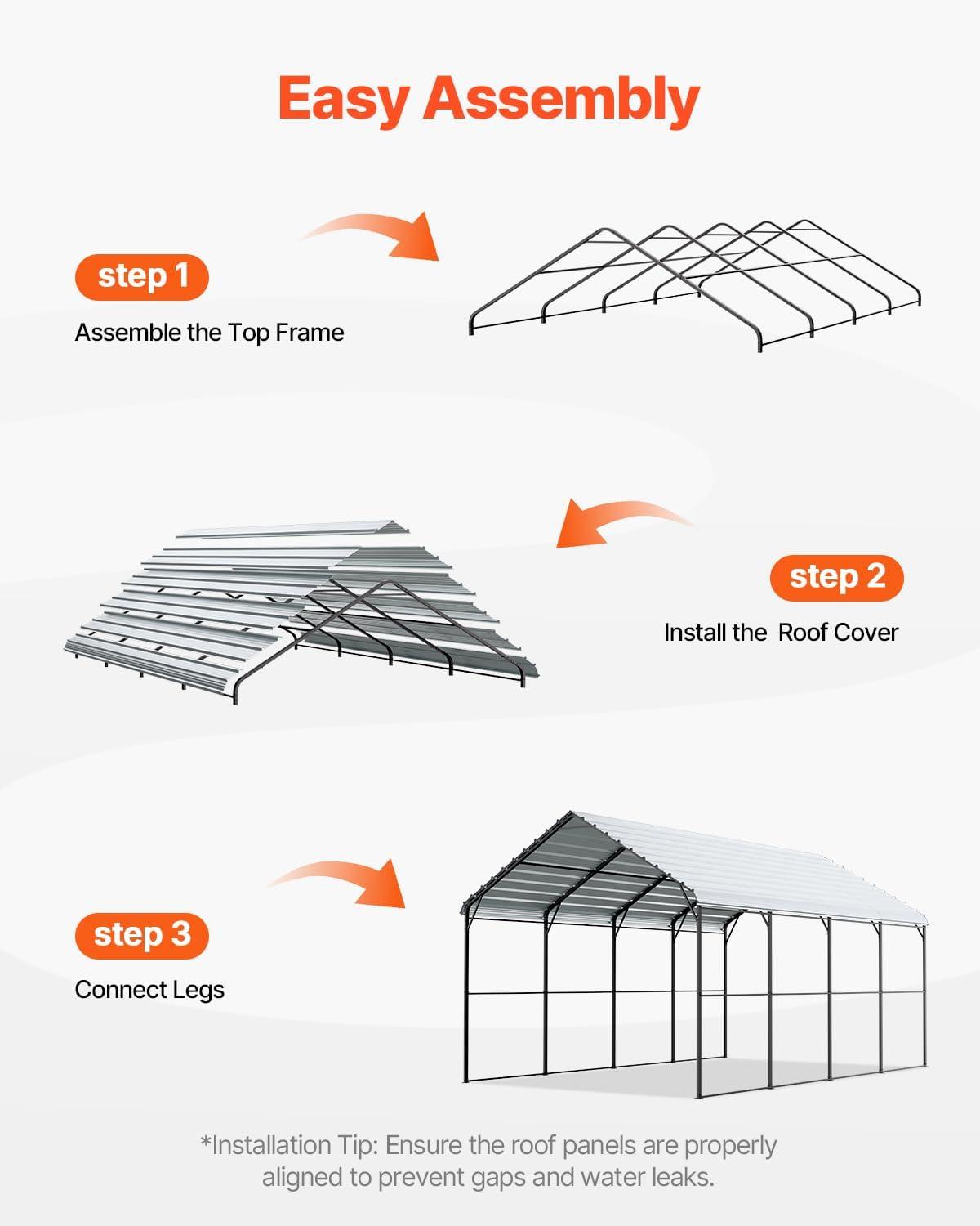imageVEVOR Upgraded 10x20 FT Heavy Duty Carport Canopy with Rollup Windows AllSeason Portable Garage with Removable Sidewalls ampamp Doors 12 Stakes ampamp 12 Ropes Car Tent for Car Truck Boat EquipmentMetal Carport  White