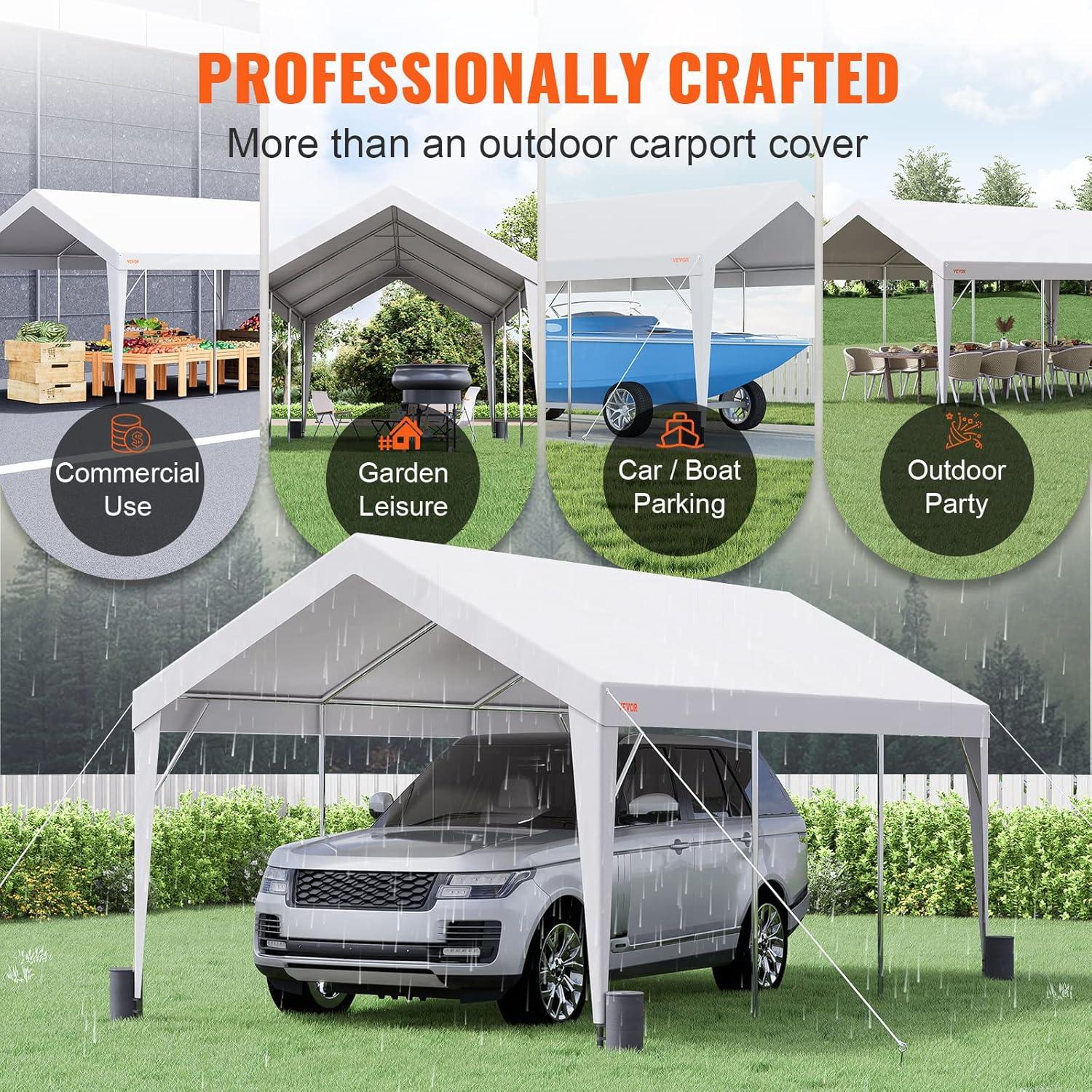 imageVEVOR Upgraded 10x20 FT Heavy Duty Carport Canopy with Rollup Windows AllSeason Portable Garage with Removable Sidewalls ampamp Doors 12 Stakes ampamp 12 Ropes Car Tent for Car Truck Boat EquipmentCarport  White