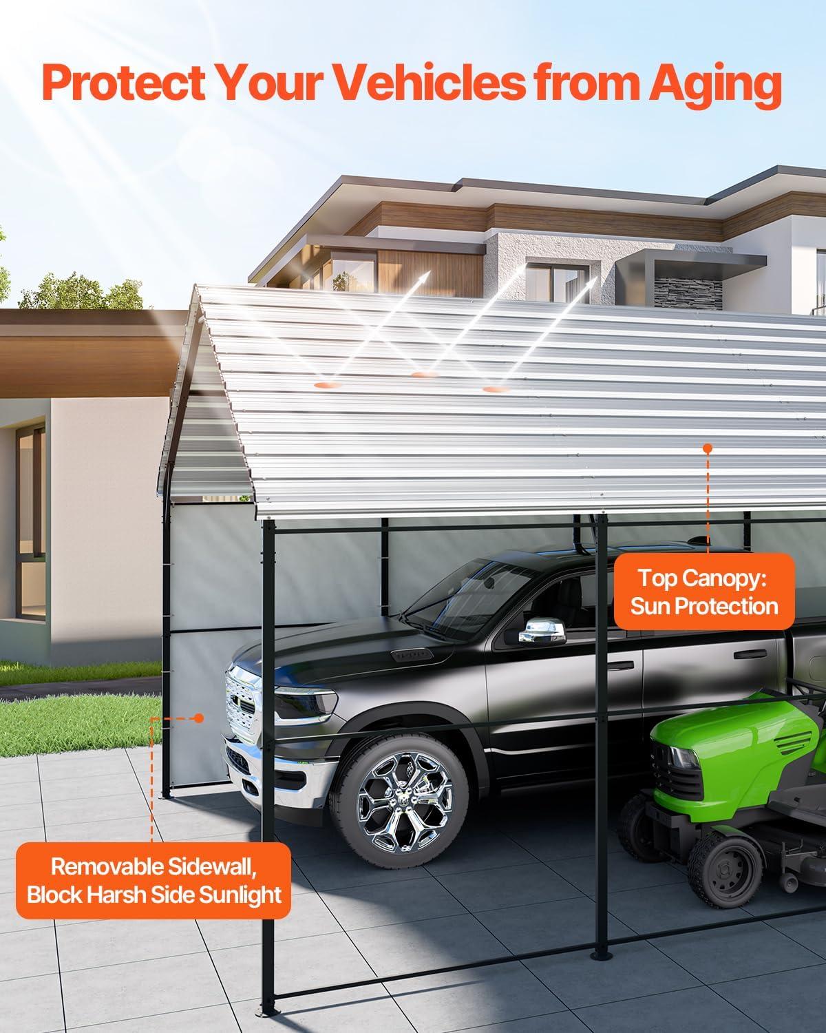 imageVEVOR Upgraded 10x20 FT Heavy Duty Carport Canopy with Rollup Windows AllSeason Portable Garage with Removable Sidewalls ampamp Doors 12 Stakes ampamp 12 Ropes Car Tent for Car Truck Boat EquipmentMetal Carport  White
