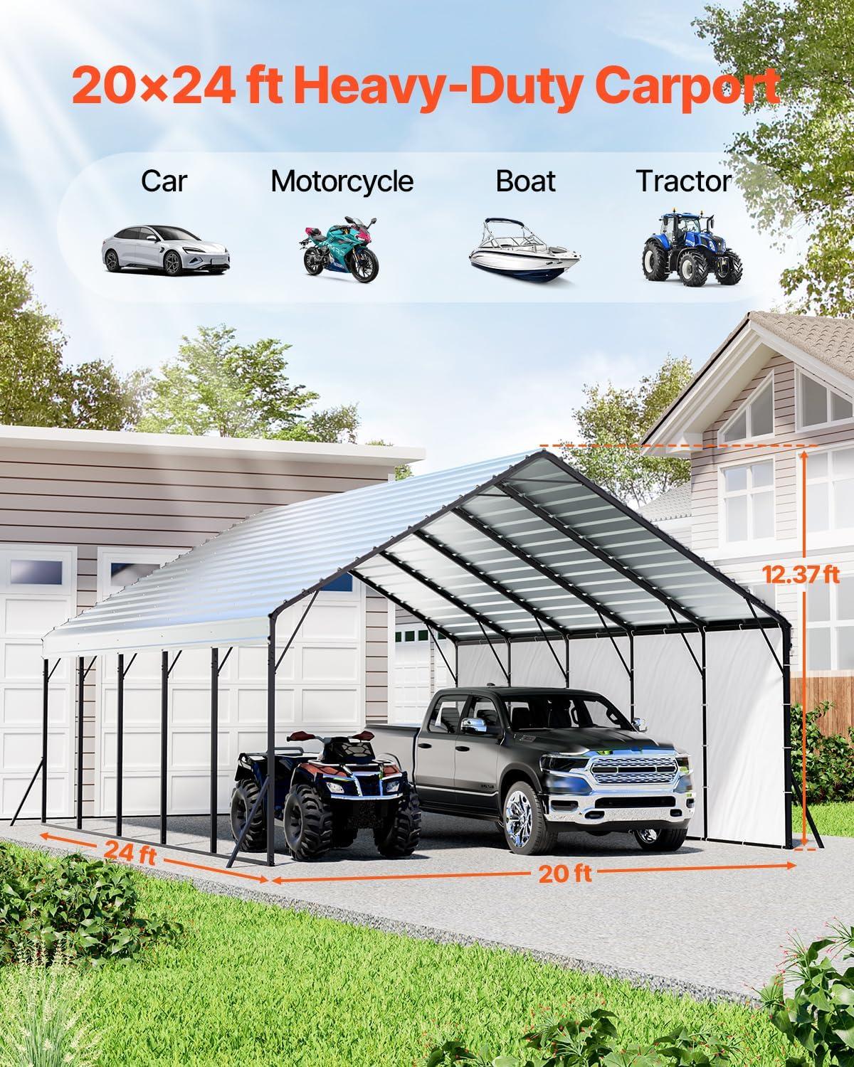 imageVEVOR Upgraded 10x20 FT Heavy Duty Carport Canopy with Rollup Windows AllSeason Portable Garage with Removable Sidewalls ampamp Doors 12 Stakes ampamp 12 Ropes Car Tent for Car Truck Boat EquipmentMetal Carport  White