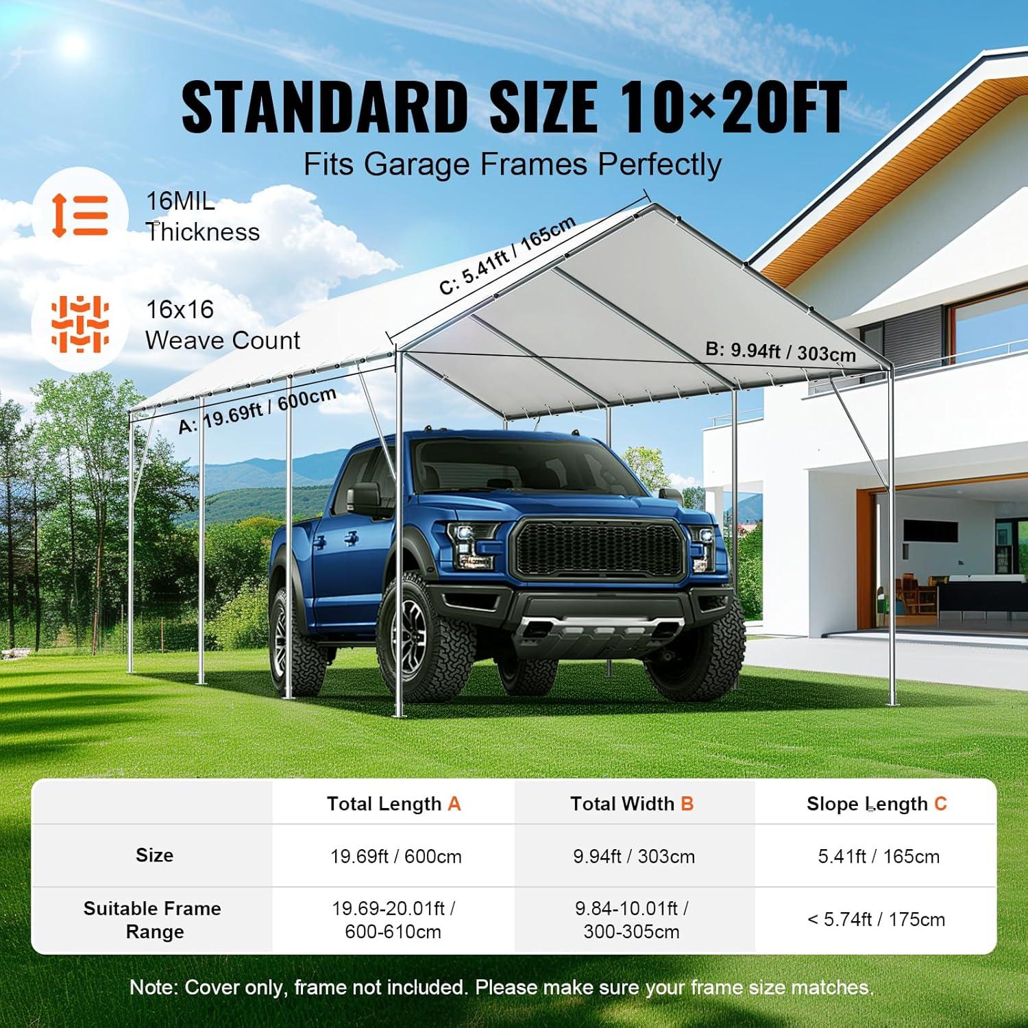 imageVEVOR Upgraded 10x20 FT Heavy Duty Carport Canopy with Rollup Windows AllSeason Portable Garage with Removable Sidewalls ampamp Doors 12 Stakes ampamp 12 Ropes Car Tent for Car Truck Boat EquipmentTop  White