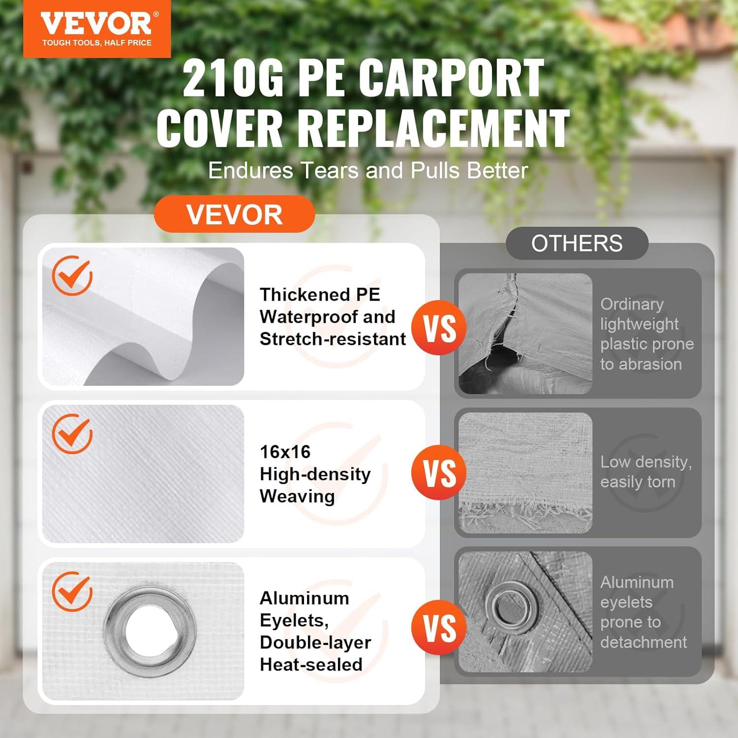 imageVEVOR Upgraded 10x20 FT Heavy Duty Carport Canopy with Rollup Windows AllSeason Portable Garage with Removable Sidewalls ampamp Doors 12 Stakes ampamp 12 Ropes Car Tent for Car Truck Boat EquipmentWhite