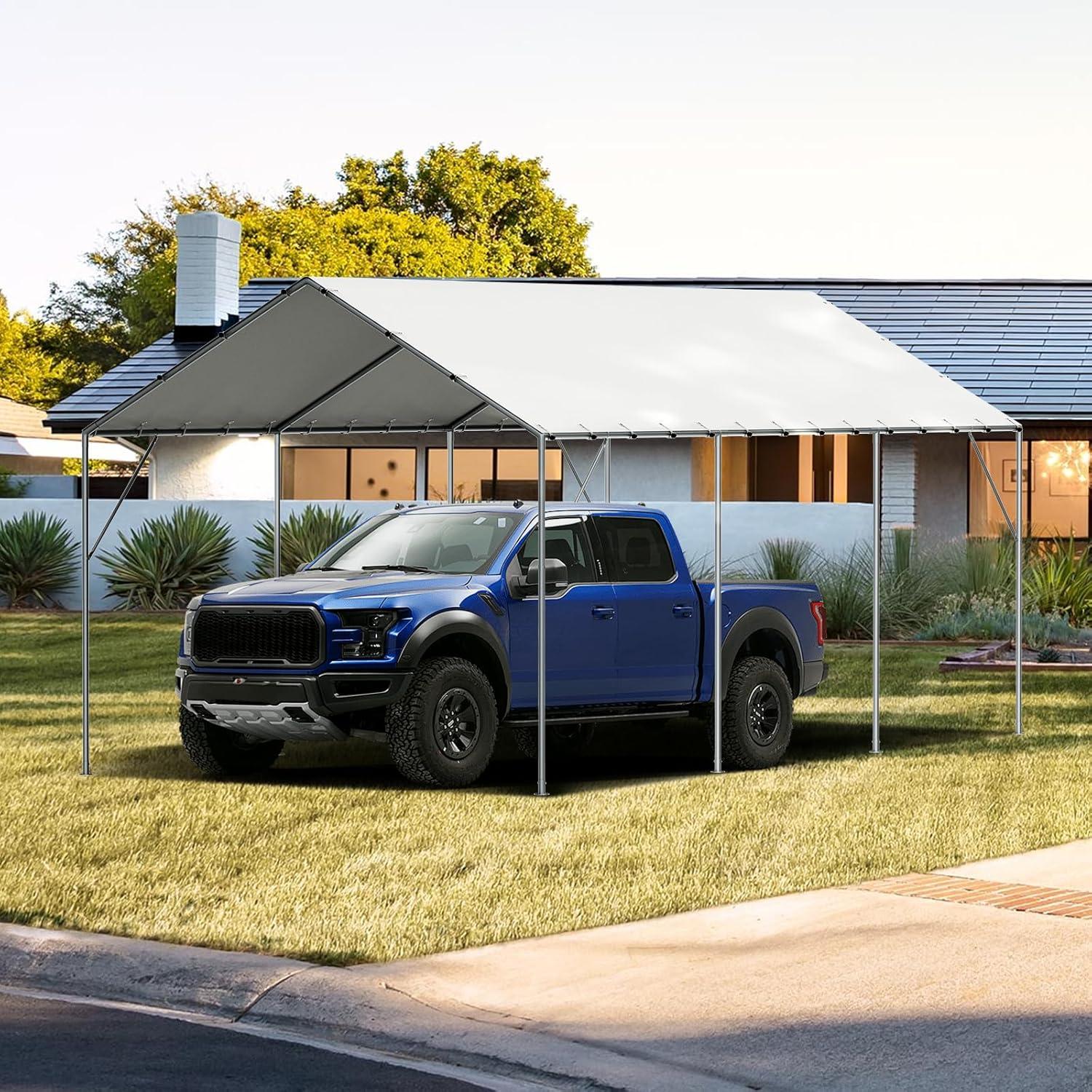 imageVEVOR Upgraded 10x20 FT Heavy Duty Carport Canopy with Rollup Windows AllSeason Portable Garage with Removable Sidewalls ampamp Doors 12 Stakes ampamp 12 Ropes Car Tent for Car Truck Boat EquipmentTop  White