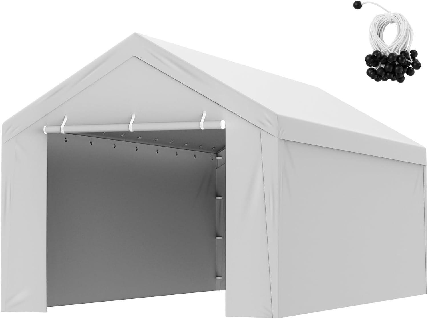 imageVEVOR Upgraded 10x20 FT Heavy Duty Carport Canopy with Rollup Windows AllSeason Portable Garage with Removable Sidewalls ampamp Doors 12 Stakes ampamp 12 Ropes Car Tent for Car Truck Boat EquipmentTop Cover Sidewall  Gray