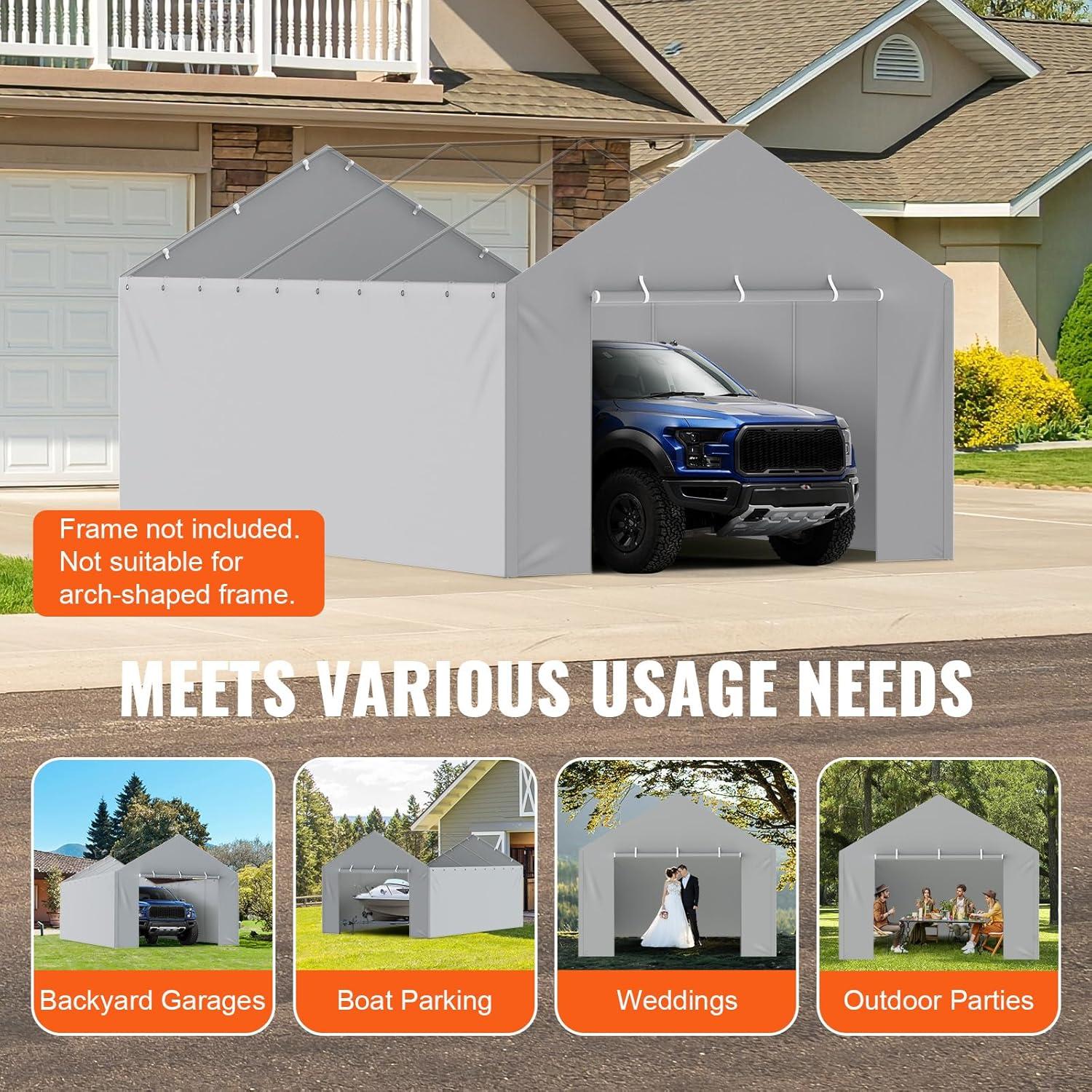 imageVEVOR Upgraded 10x20 FT Heavy Duty Carport Canopy with Rollup Windows AllSeason Portable Garage with Removable Sidewalls ampamp Doors 12 Stakes ampamp 12 Ropes Car Tent for Car Truck Boat EquipmentSidewall  Gray