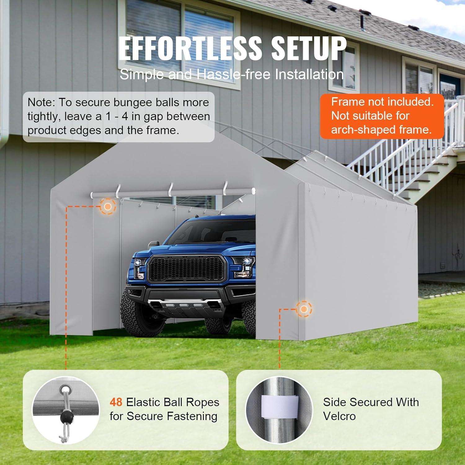 imageVEVOR Upgraded 10x20 FT Heavy Duty Carport Canopy with Rollup Windows AllSeason Portable Garage with Removable Sidewalls ampamp Doors 12 Stakes ampamp 12 Ropes Car Tent for Car Truck Boat EquipmentSidewall  Gray