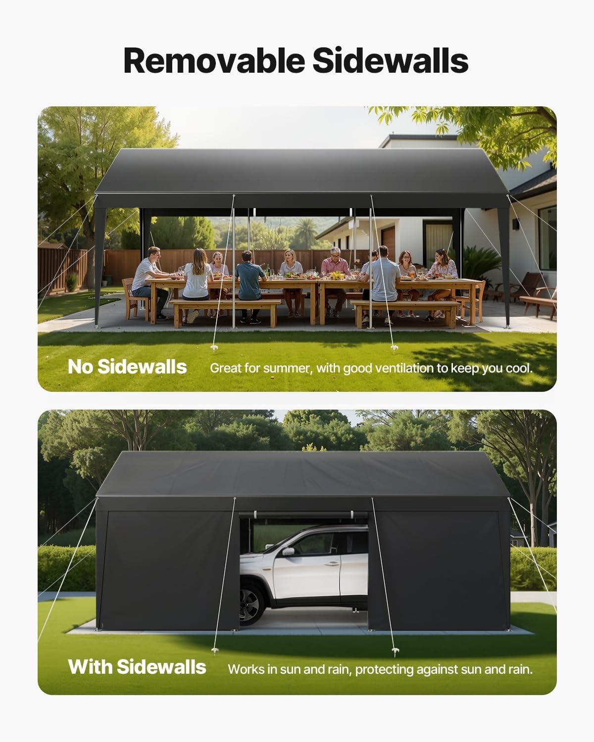 imageVEVOR Upgraded 10x20 FT Heavy Duty Carport Canopy with Rollup Windows AllSeason Portable Garage with Removable Sidewalls ampamp Doors 12 Stakes ampamp 12 Ropes Car Tent for Car Truck Boat EquipmentPE Carport with Sidewall  Gray
