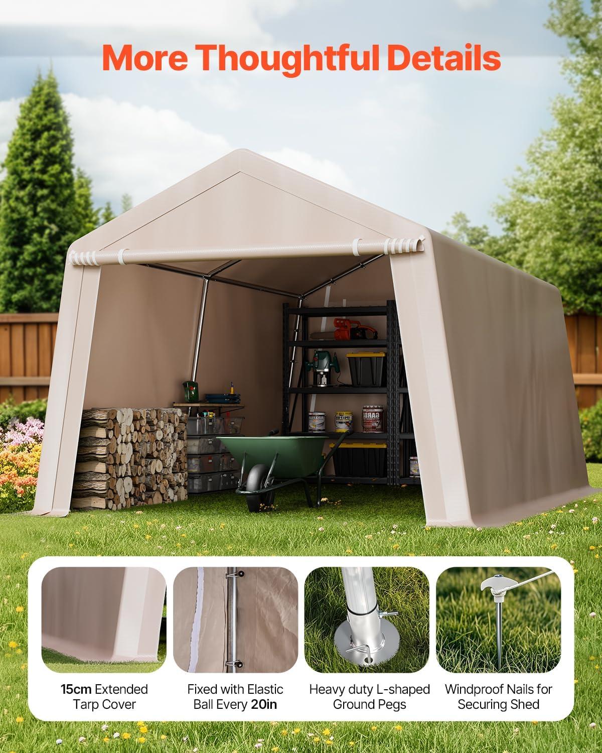 imageVEVOR Upgraded 10x20 FT Heavy Duty Carport Canopy with Rollup Windows AllSeason Portable Garage with Removable Sidewalls ampamp Doors 12 Stakes ampamp 12 Ropes Car Tent for Car Truck Boat EquipmentPE Carport with Sidewall  Beige