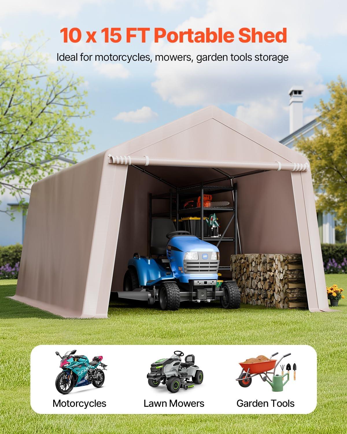 imageVEVOR Upgraded 10x20 FT Heavy Duty Carport Canopy with Rollup Windows AllSeason Portable Garage with Removable Sidewalls ampamp Doors 12 Stakes ampamp 12 Ropes Car Tent for Car Truck Boat EquipmentCarport with Sidewall  Beige