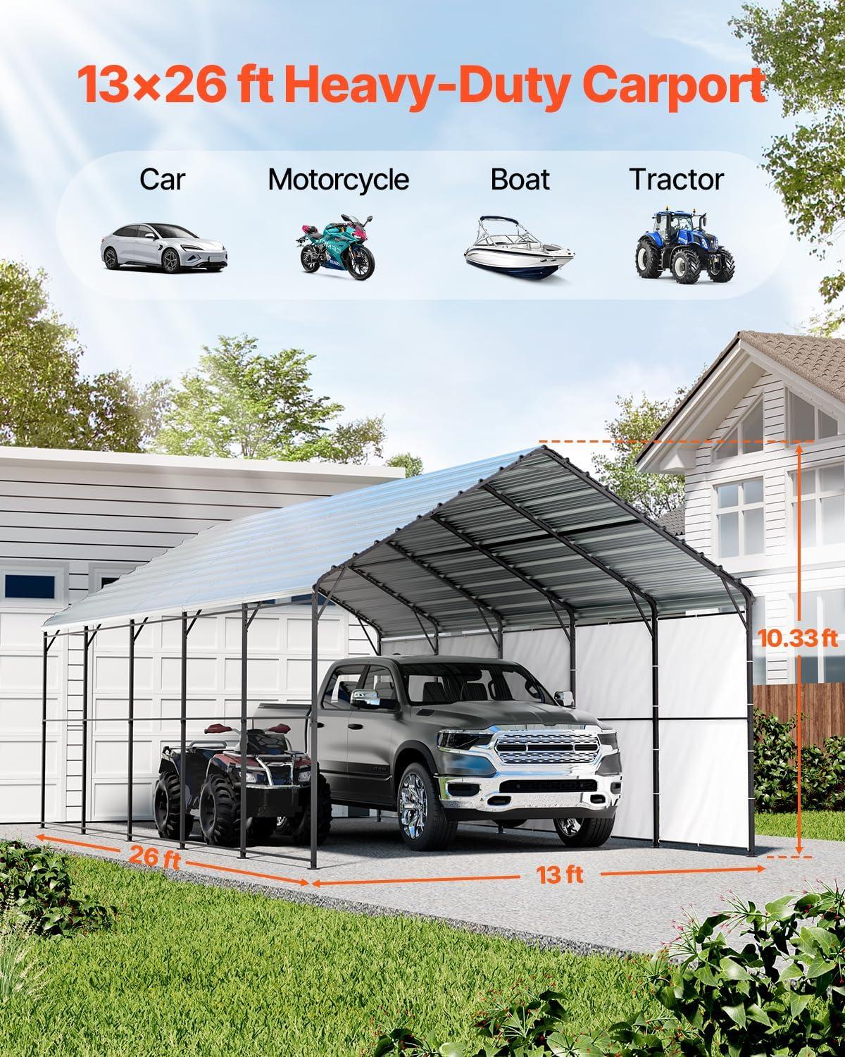 imageVEVOR Upgraded 10x20 FT Heavy Duty Carport Canopy with Rollup Windows AllSeason Portable Garage with Removable Sidewalls ampamp Doors 12 Stakes ampamp 12 Ropes Car Tent for Car Truck Boat EquipmentMetal Carport  White