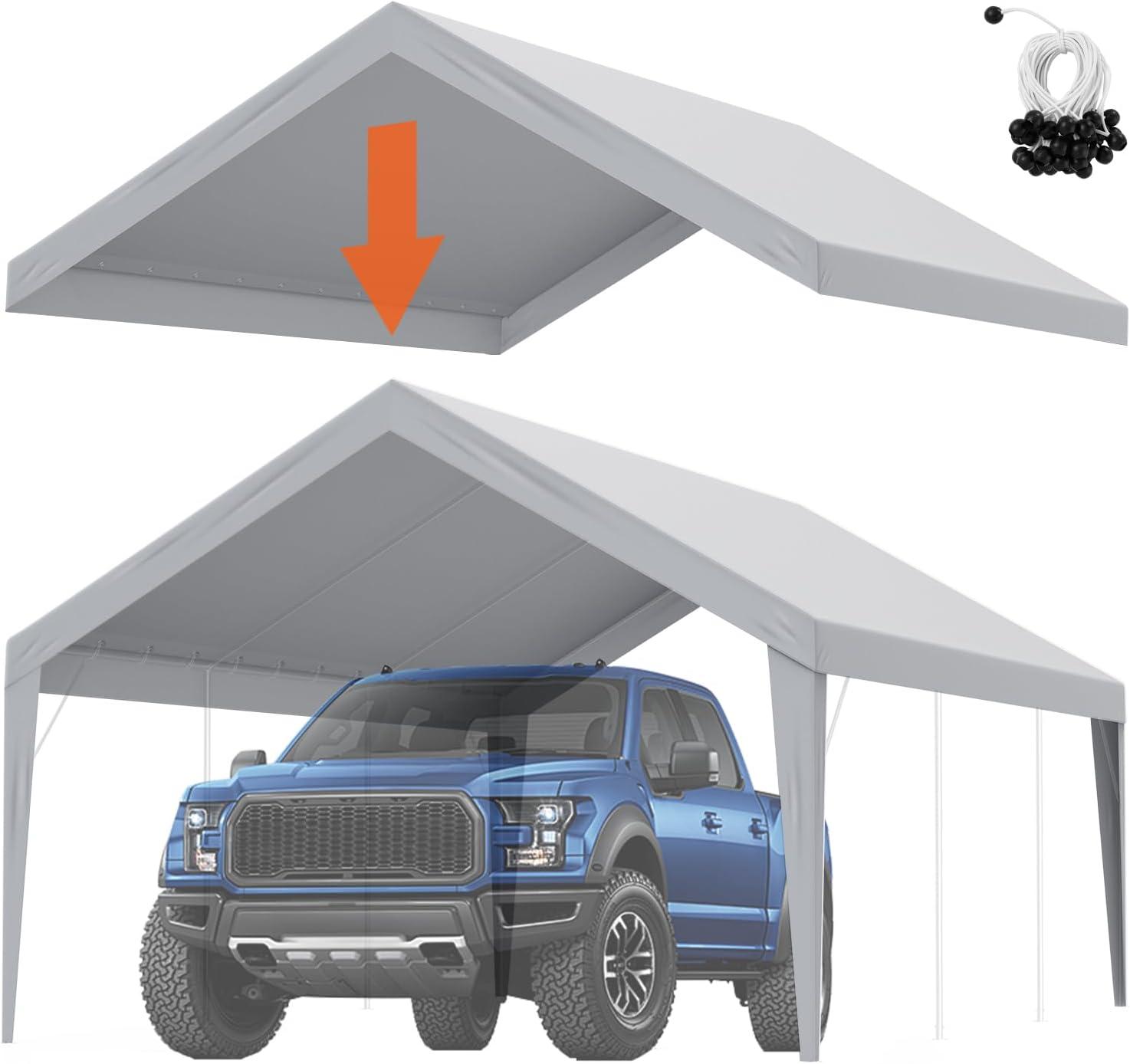 imageVEVOR Upgraded 10x20 FT Heavy Duty Carport Canopy with Rollup Windows AllSeason Portable Garage with Removable Sidewalls ampamp Doors 12 Stakes ampamp 12 Ropes Car Tent for Car Truck Boat EquipmentTop Cover  Gray