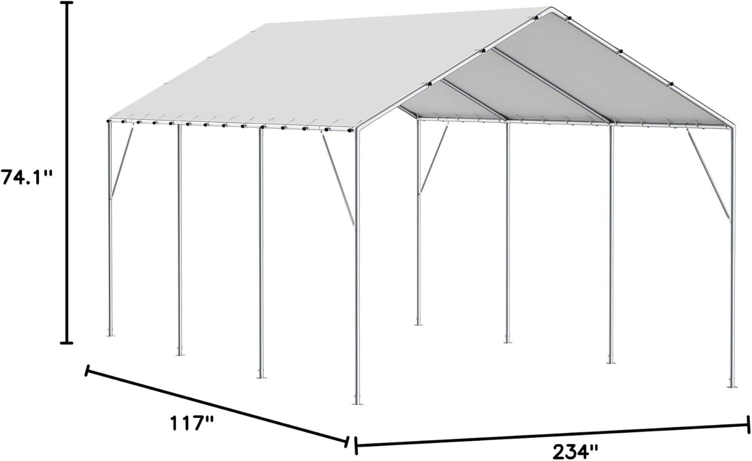 imageVEVOR Upgraded 10x20 FT Heavy Duty Carport Canopy with Rollup Windows AllSeason Portable Garage with Removable Sidewalls ampamp Doors 12 Stakes ampamp 12 Ropes Car Tent for Car Truck Boat EquipmentWhite