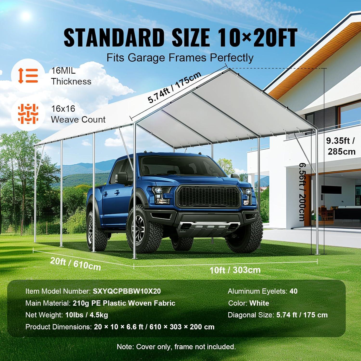 imageVEVOR Upgraded 10x20 FT Heavy Duty Carport Canopy with Rollup Windows AllSeason Portable Garage with Removable Sidewalls ampamp Doors 12 Stakes ampamp 12 Ropes Car Tent for Car Truck Boat EquipmentWhite
