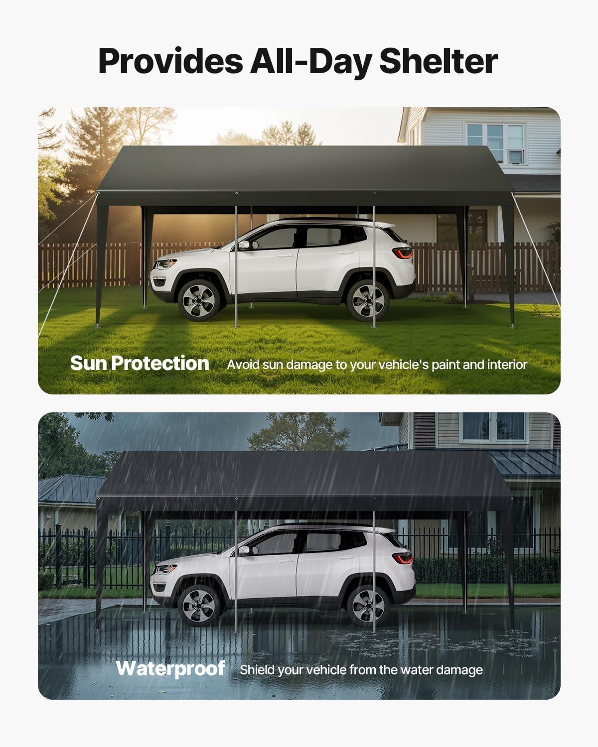 imageVEVOR Upgraded 10x20 FT Heavy Duty Carport Canopy with Rollup Windows AllSeason Portable Garage with Removable Sidewalls ampamp Doors 12 Stakes ampamp 12 Ropes Car Tent for Car Truck Boat EquipmentPE Carport  Gray