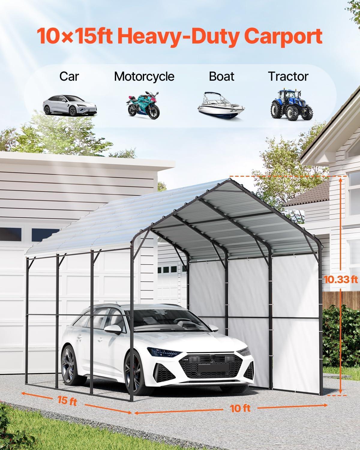 imageVEVOR Upgraded 10x20 FT Heavy Duty Carport Canopy with Rollup Windows AllSeason Portable Garage with Removable Sidewalls ampamp Doors 12 Stakes ampamp 12 Ropes Car Tent for Car Truck Boat EquipmentMetal Carport  White
