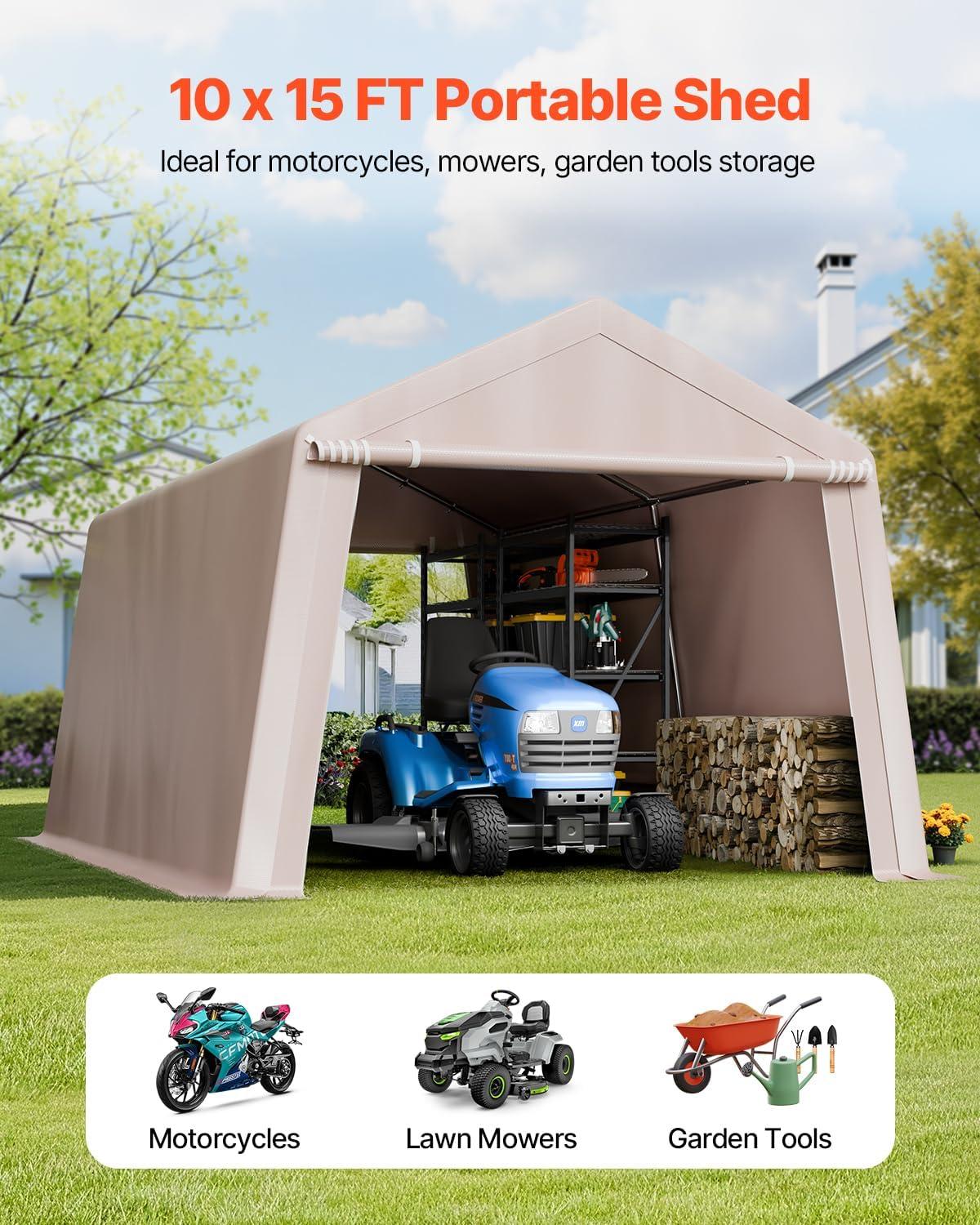 imageVEVOR Upgraded 10x20 FT Heavy Duty Carport Canopy with Rollup Windows AllSeason Portable Garage with Removable Sidewalls ampamp Doors 12 Stakes ampamp 12 Ropes Car Tent for Car Truck Boat EquipmentPE Carport with Sidewall  Beige
