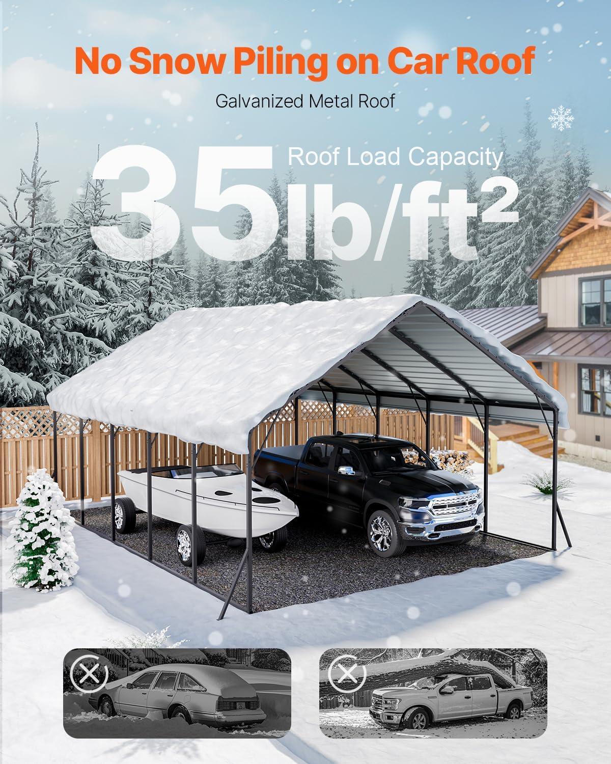 imageVEVOR Upgraded 10x20 FT Heavy Duty Carport Canopy with Rollup Windows AllSeason Portable Garage with Removable Sidewalls ampamp Doors 12 Stakes ampamp 12 Ropes Car Tent for Car Truck Boat EquipmentMetal Carport  White
