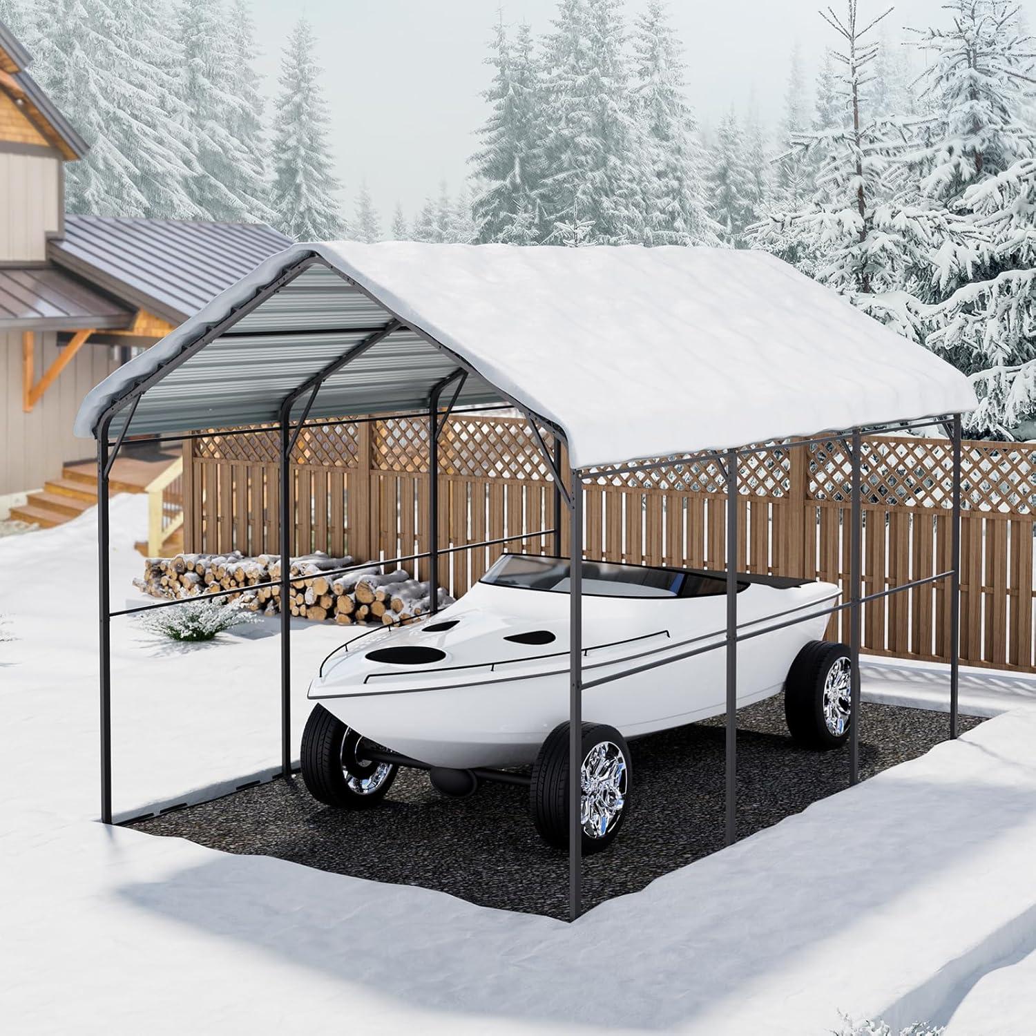imageVEVOR Upgraded 10x20 FT Heavy Duty Carport Canopy with Rollup Windows AllSeason Portable Garage with Removable Sidewalls ampamp Doors 12 Stakes ampamp 12 Ropes Car Tent for Car Truck Boat EquipmentMetal Carport  White