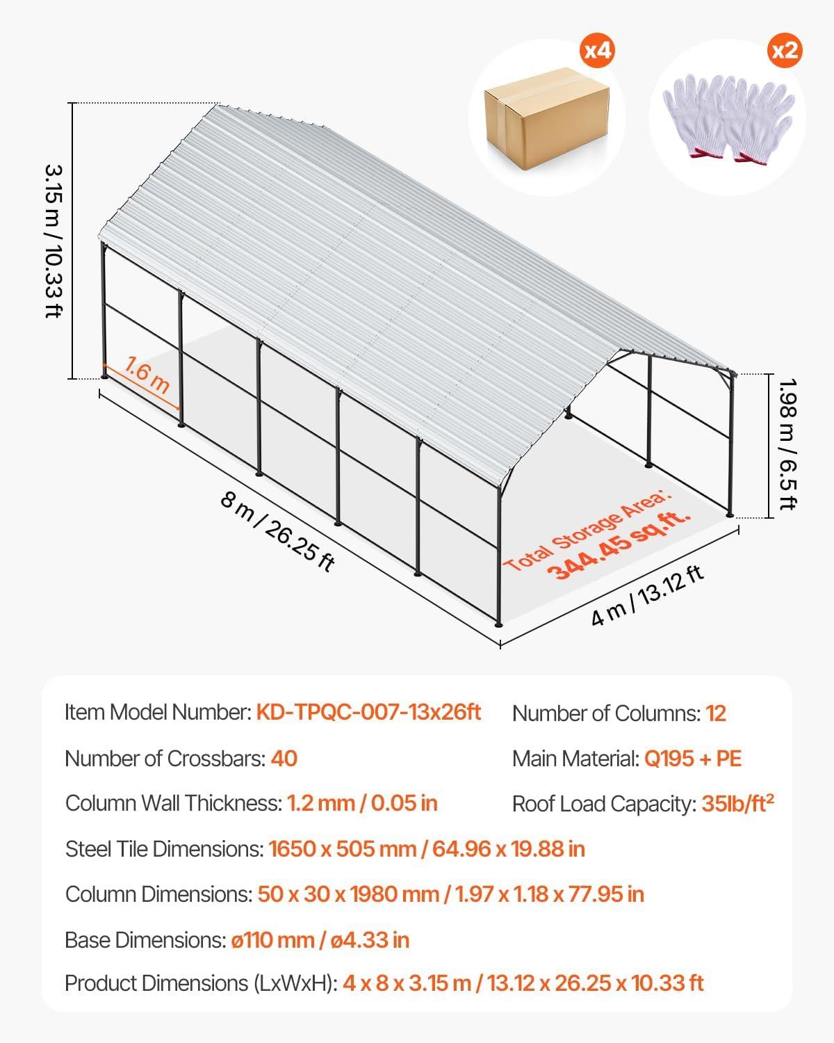 imageVEVOR Upgraded 10x20 FT Heavy Duty Carport Canopy with Rollup Windows AllSeason Portable Garage with Removable Sidewalls ampamp Doors 12 Stakes ampamp 12 Ropes Car Tent for Car Truck Boat EquipmentMetal Carport  White