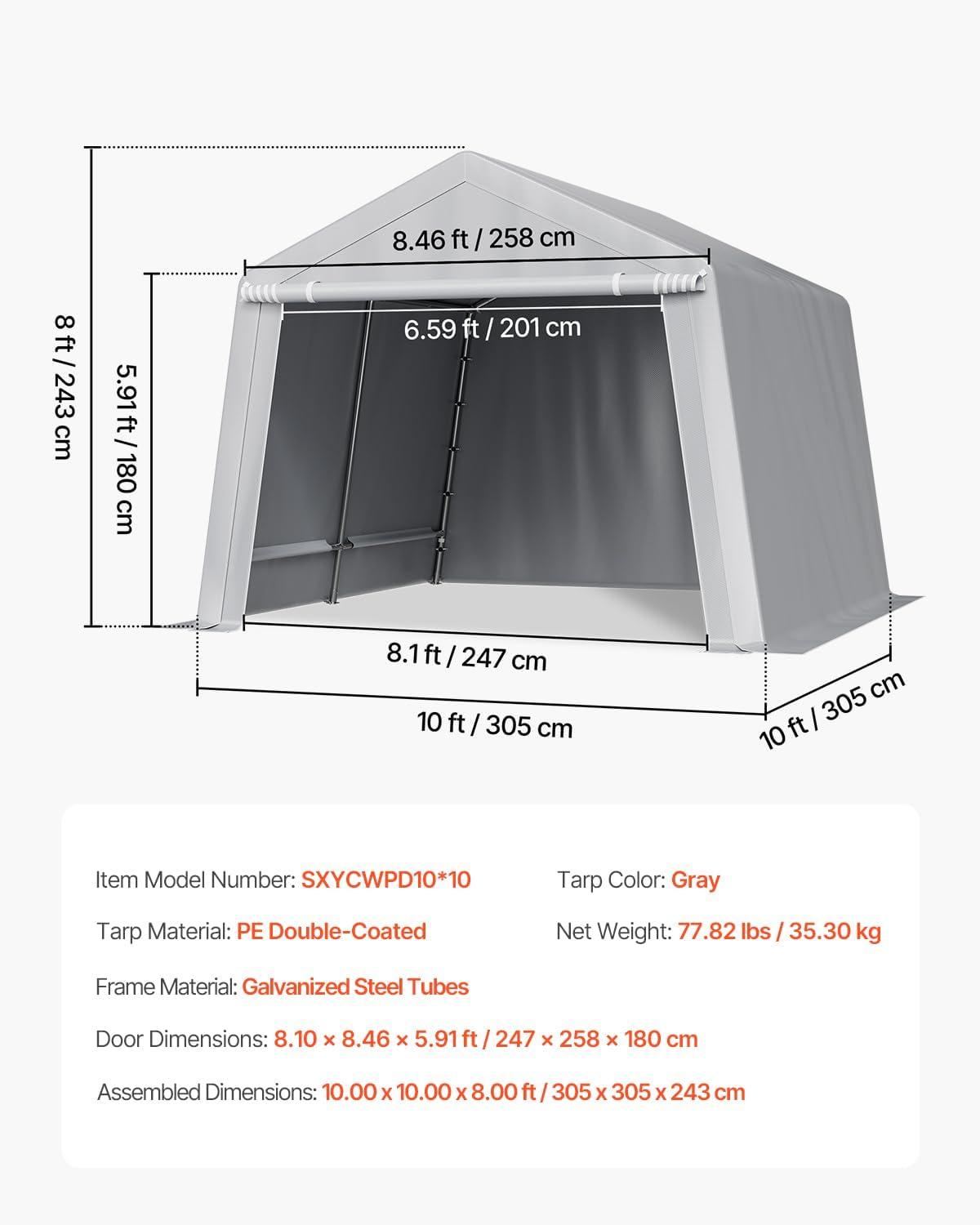 imageVEVOR Upgraded 10x20 FT Heavy Duty Carport Canopy with Rollup Windows AllSeason Portable Garage with Removable Sidewalls ampamp Doors 12 Stakes ampamp 12 Ropes Car Tent for Car Truck Boat EquipmentCarport with Sidewall  Gray