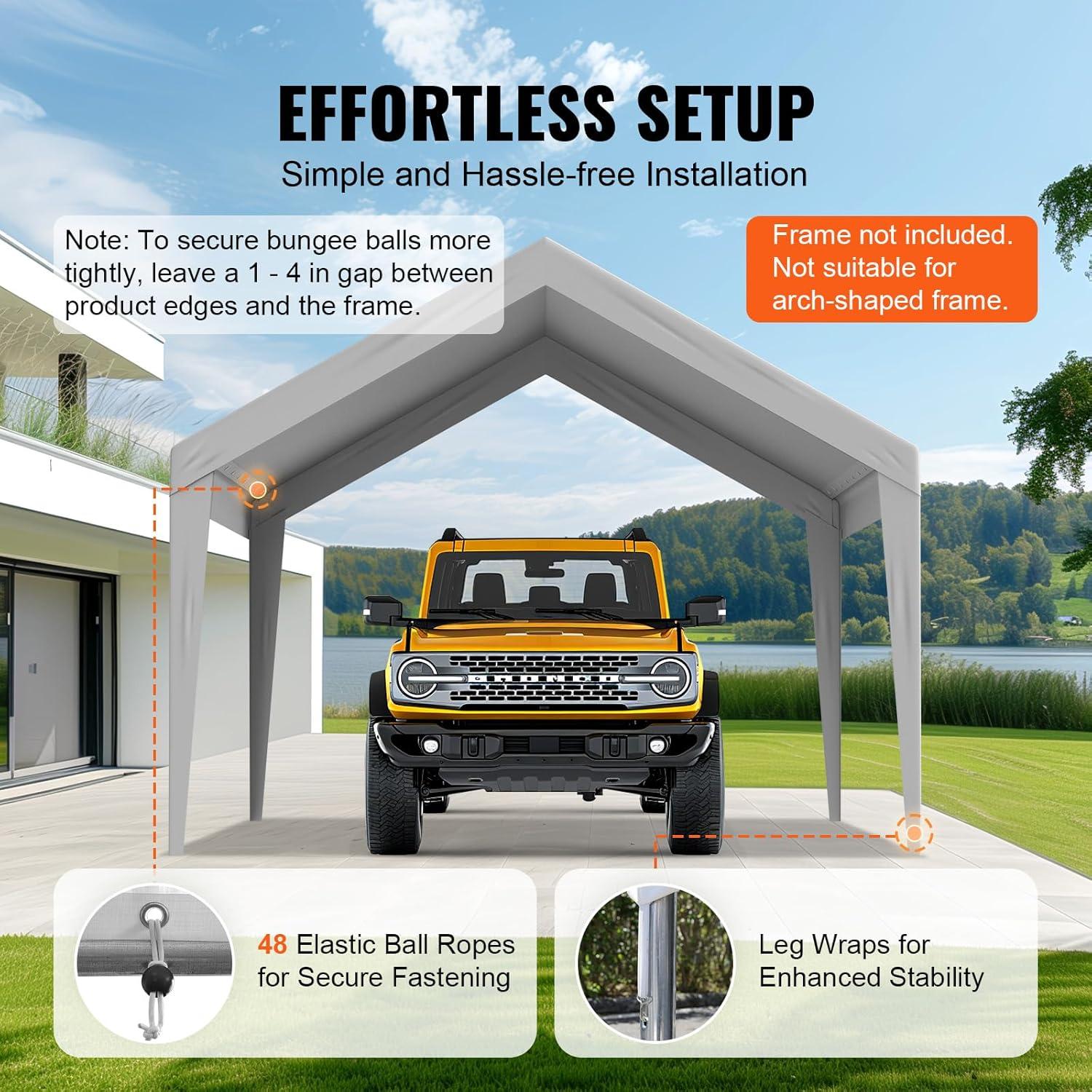 imageVEVOR Upgraded 10x20 FT Heavy Duty Carport Canopy with Rollup Windows AllSeason Portable Garage with Removable Sidewalls ampamp Doors 12 Stakes ampamp 12 Ropes Car Tent for Car Truck Boat EquipmentTop Cover  Gray