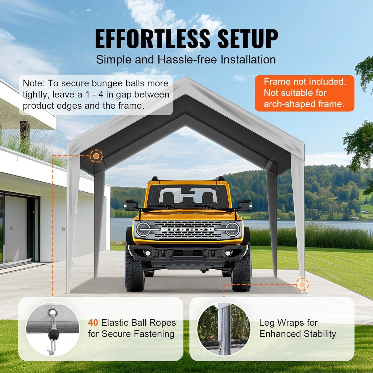imageVEVOR Upgraded 10x20 FT Heavy Duty Carport Canopy with Rollup Windows AllSeason Portable Garage with Removable Sidewalls ampamp Doors 12 Stakes ampamp 12 Ropes Car Tent for Car Truck Boat EquipmentTop Cover  Gray