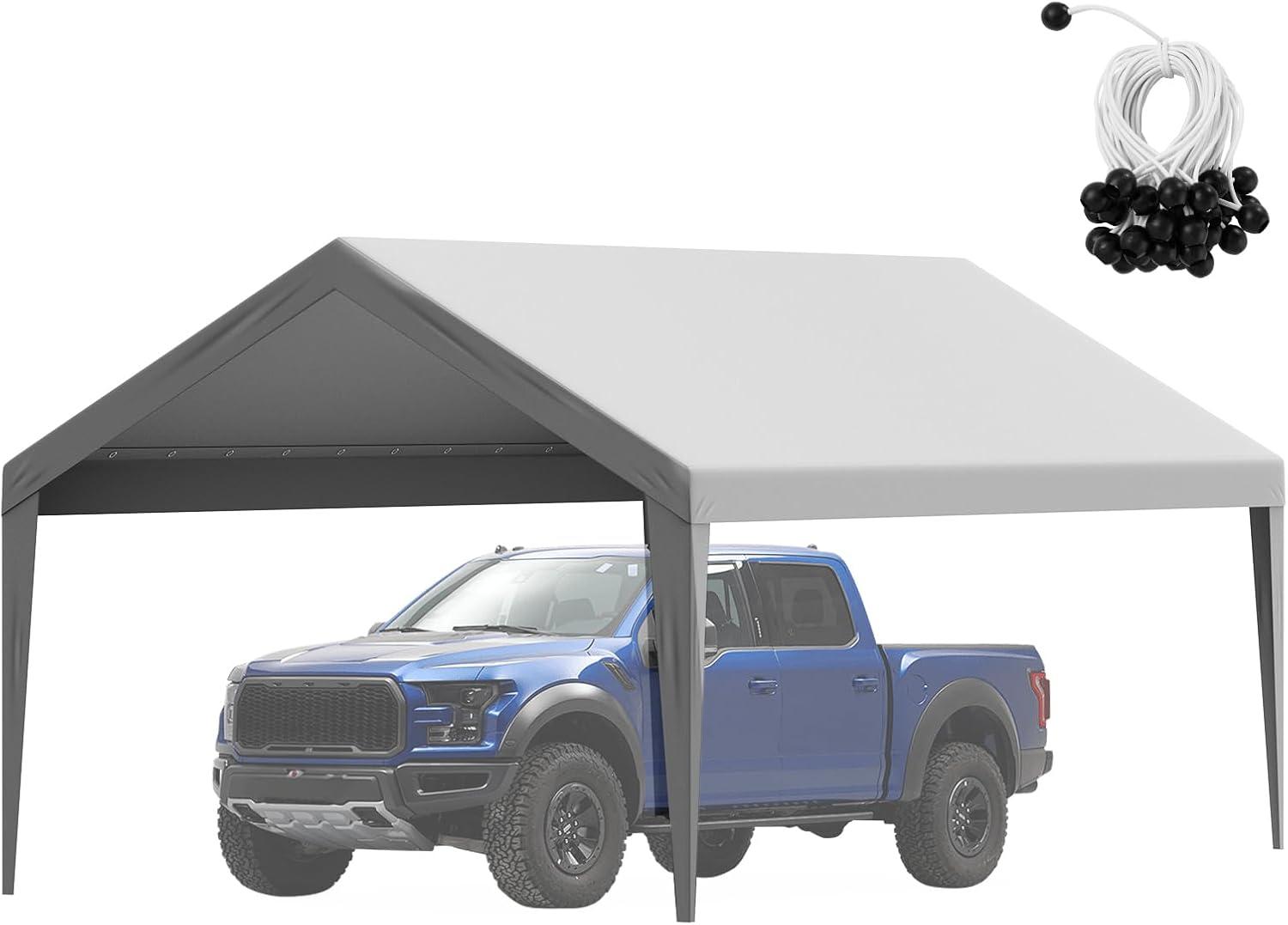 imageVEVOR Upgraded 10x20 FT Heavy Duty Carport Canopy with Rollup Windows AllSeason Portable Garage with Removable Sidewalls ampamp Doors 12 Stakes ampamp 12 Ropes Car Tent for Car Truck Boat EquipmentTop Cover  Gray