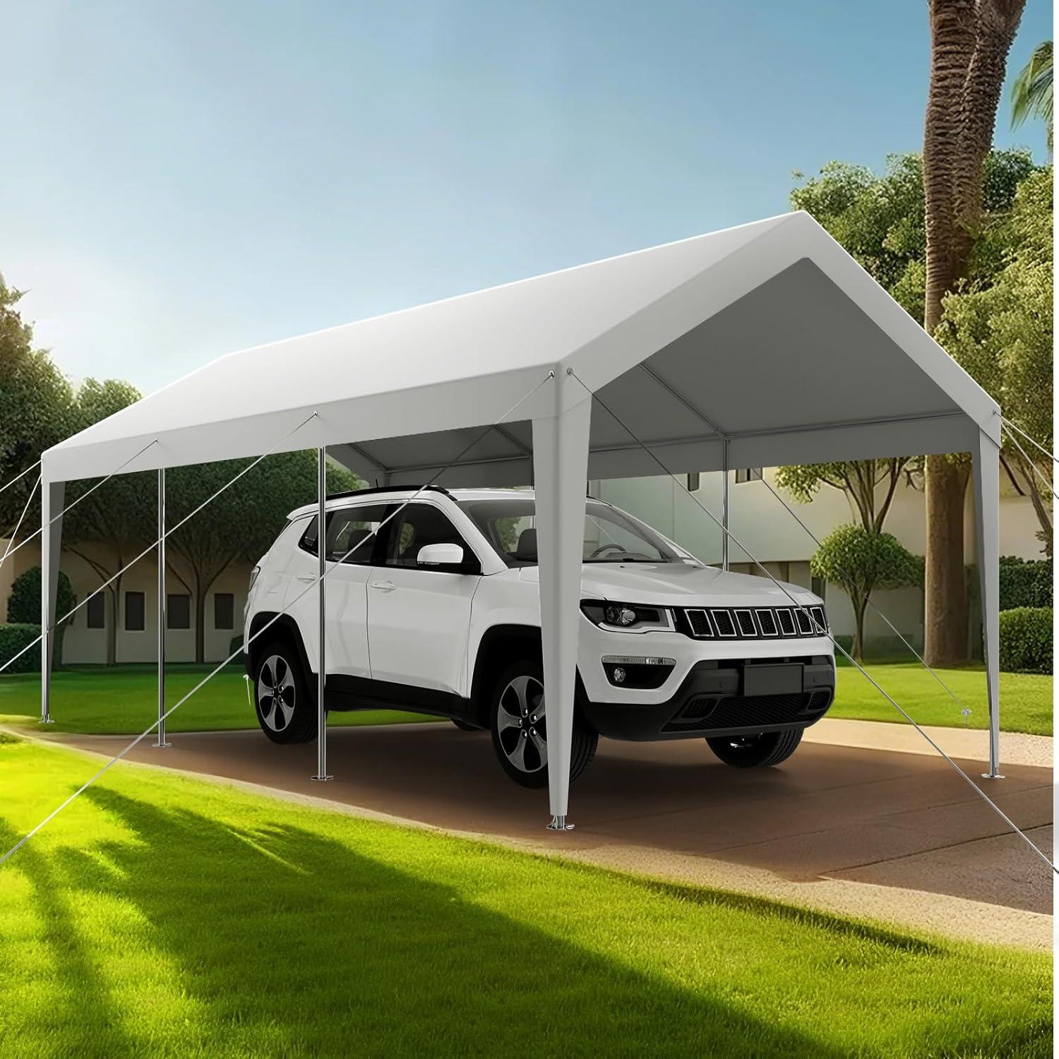 imageVEVOR Upgraded 10x20 FT Heavy Duty Carport Canopy with Rollup Windows AllSeason Portable Garage with Removable Sidewalls ampamp Doors 12 Stakes ampamp 12 Ropes Car Tent for Car Truck Boat EquipmentPE Carport  White