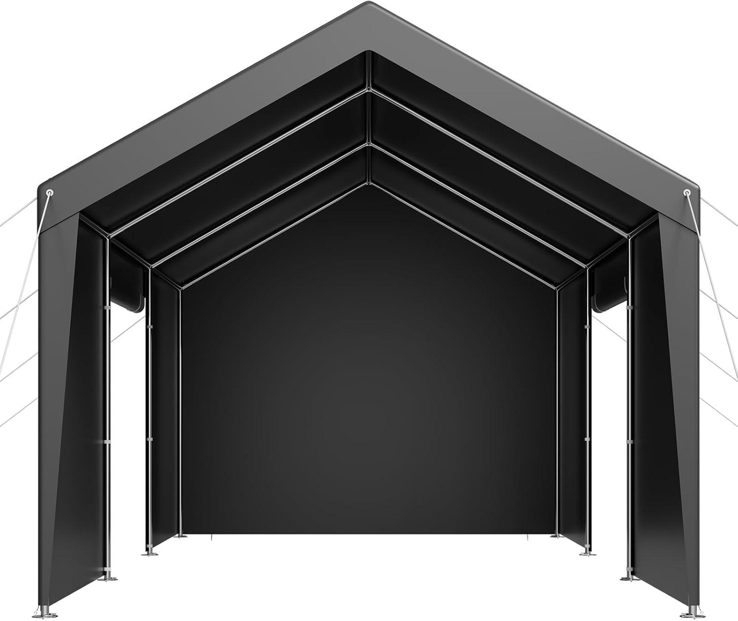 imageVEVOR Upgraded 10x20 FT Heavy Duty Carport Canopy with Rollup Windows AllSeason Portable Garage with Removable Sidewalls ampamp Doors 12 Stakes ampamp 12 Ropes Car Tent for Car Truck Boat EquipmentPE Carport with Sidewall  Gray