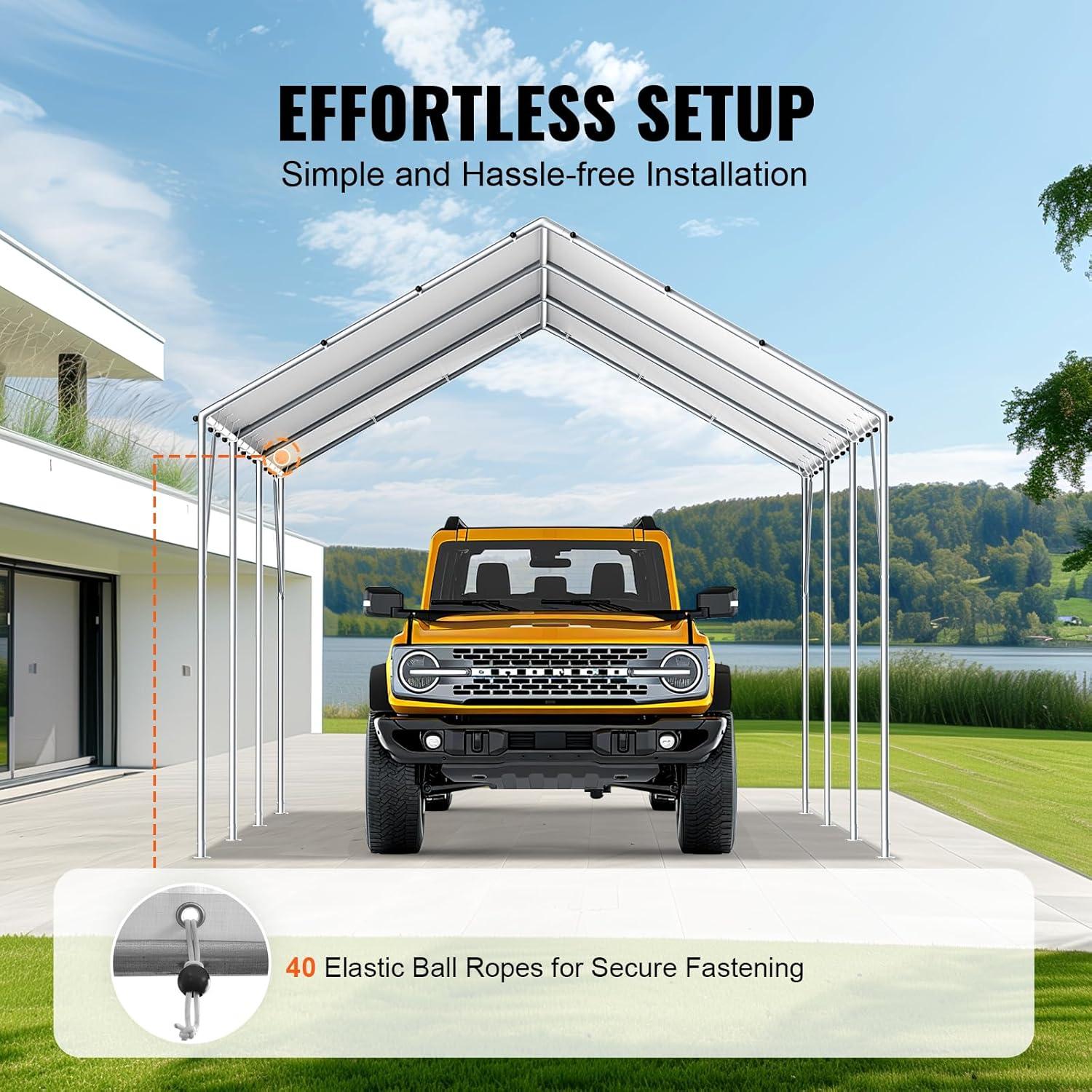 imageVEVOR Upgraded 10x20 FT Heavy Duty Carport Canopy with Rollup Windows AllSeason Portable Garage with Removable Sidewalls ampamp Doors 12 Stakes ampamp 12 Ropes Car Tent for Car Truck Boat EquipmentTop  White