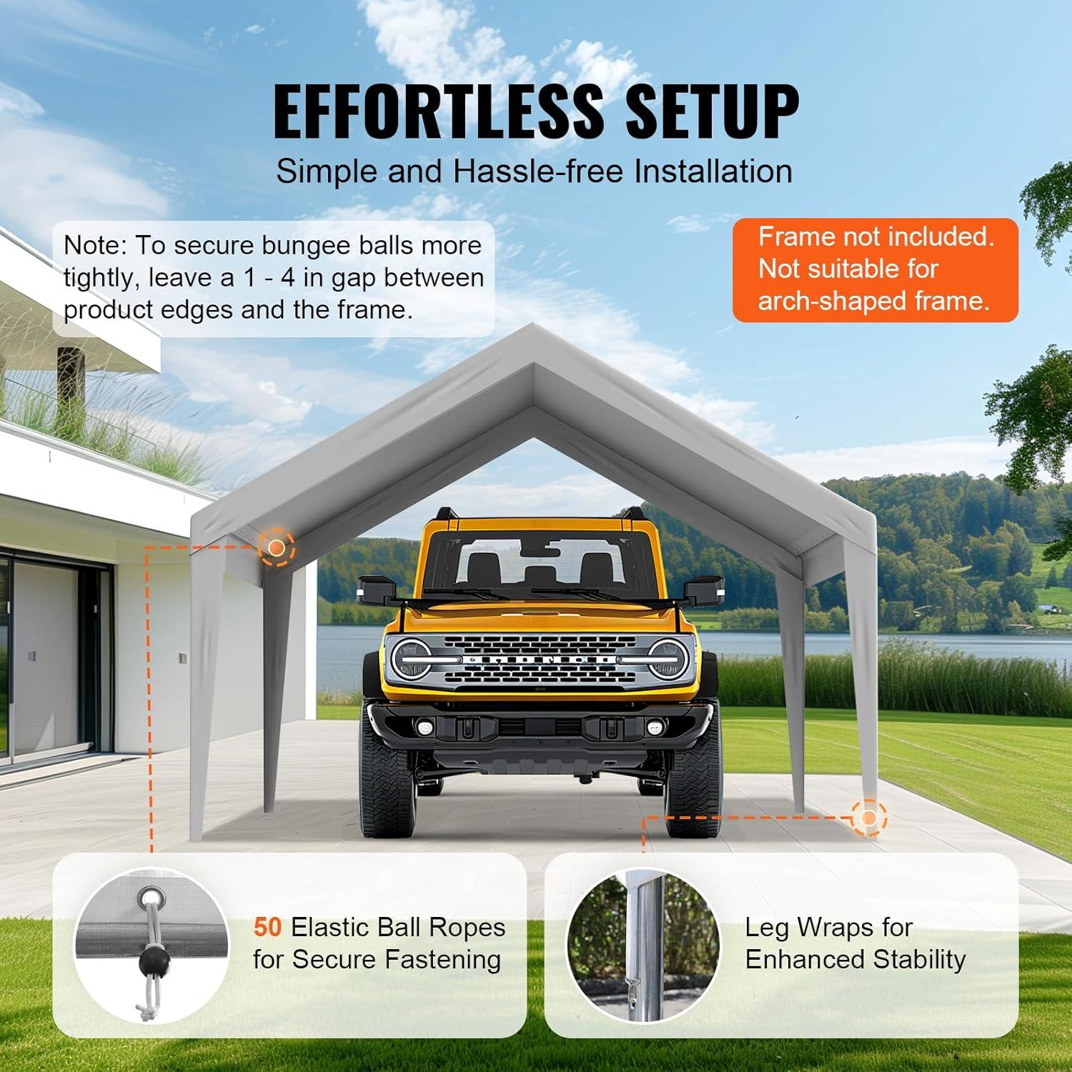 imageVEVOR Upgraded 10x20 FT Heavy Duty Carport Canopy with Rollup Windows AllSeason Portable Garage with Removable Sidewalls ampamp Doors 12 Stakes ampamp 12 Ropes Car Tent for Car Truck Boat EquipmentTop Cover  Gray
