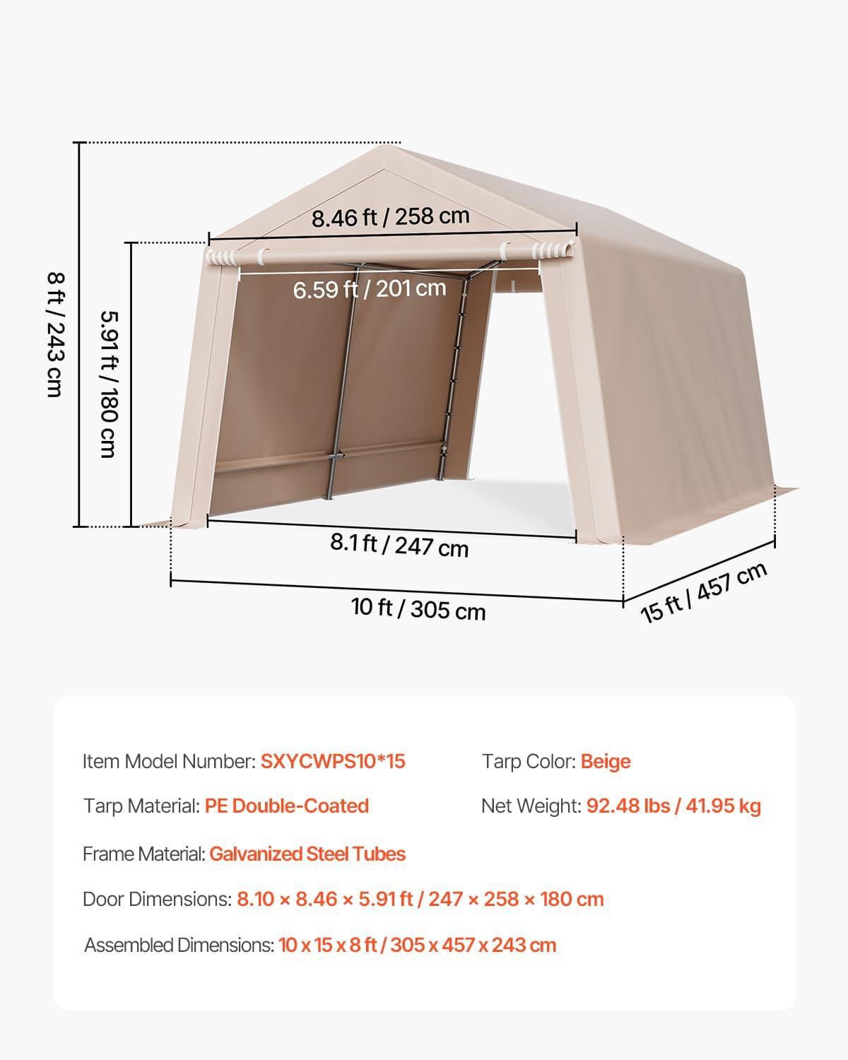 imageVEVOR Upgraded 10x20 FT Heavy Duty Carport Canopy with Rollup Windows AllSeason Portable Garage with Removable Sidewalls ampamp Doors 12 Stakes ampamp 12 Ropes Car Tent for Car Truck Boat EquipmentPE Carport with Sidewall  Beige