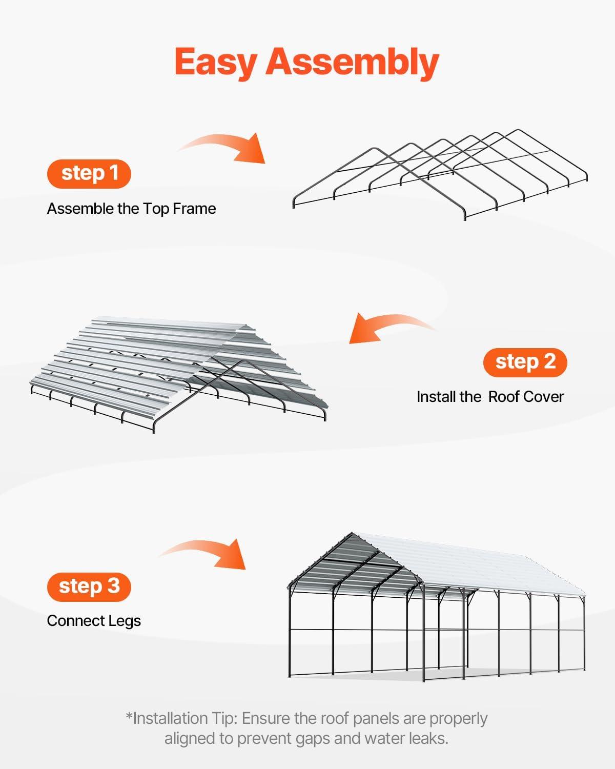 imageVEVOR Upgraded 10x20 FT Heavy Duty Carport Canopy with Rollup Windows AllSeason Portable Garage with Removable Sidewalls ampamp Doors 12 Stakes ampamp 12 Ropes Car Tent for Car Truck Boat EquipmentMetal Carport  White