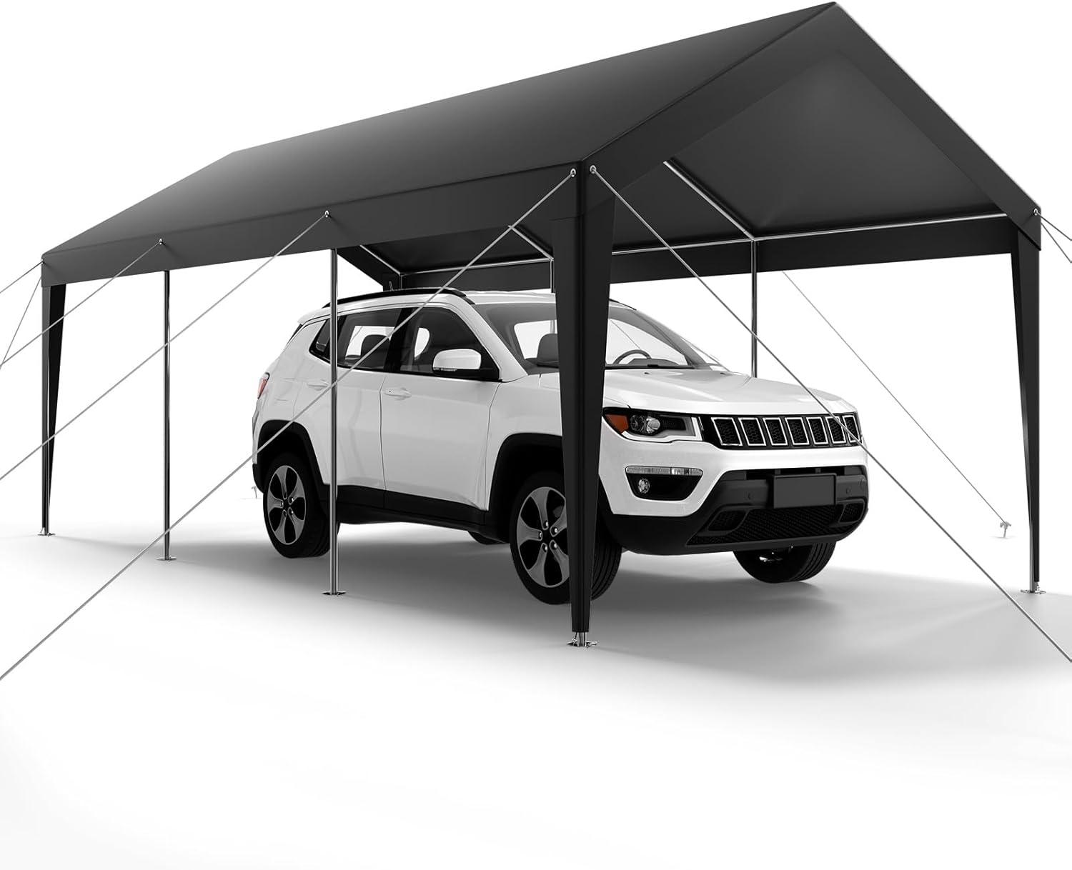 imageVEVOR Upgraded 10x20 FT Heavy Duty Carport Canopy with Rollup Windows AllSeason Portable Garage with Removable Sidewalls ampamp Doors 12 Stakes ampamp 12 Ropes Car Tent for Car Truck Boat EquipmentPE Carport  Gray