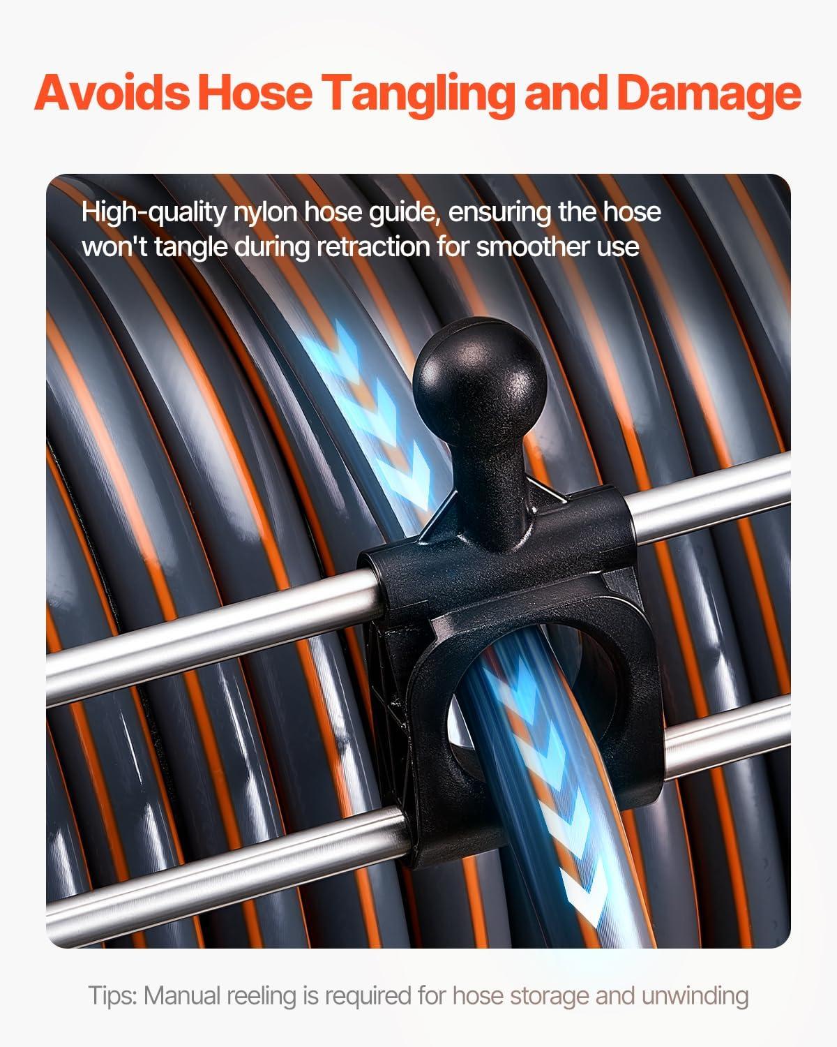 imageVEVOR Wall Mounted Garden Hose Reel Holds 200 ft 58inch Manual Water Hose Winder HeavyDuty Steel Outdoor Reel with Brass Fitting ampamp 5ft Leader Hose Space Saving for Yard Lawn GarageSilver