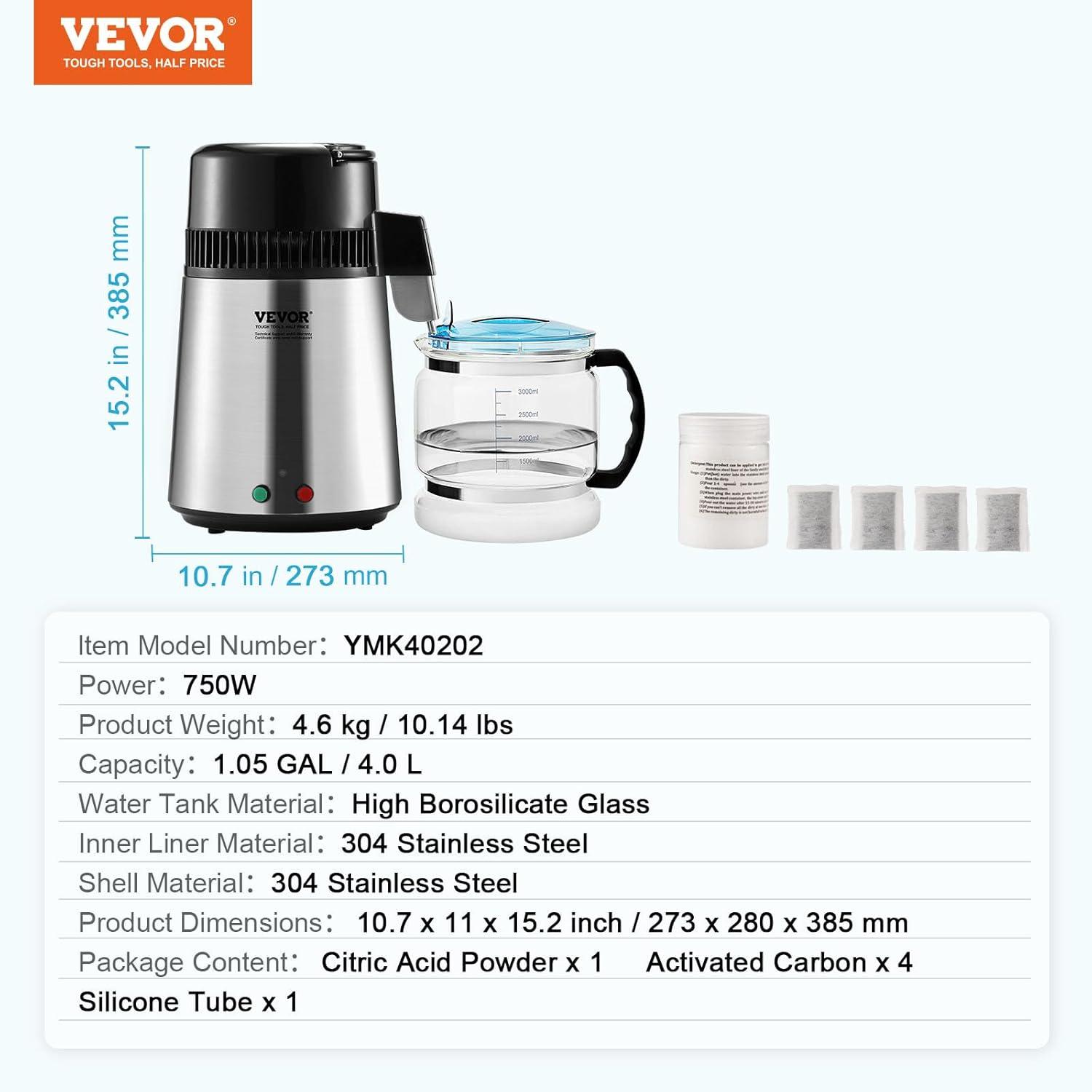 imageVEVOR Water Distiller 11 Gal Distilled Water Machine 750W Pure Water Distilling wBPA Free Plastic Container Water Distillation Kit wButton Countertop Distilled Water Maker for Home WhiteSilver