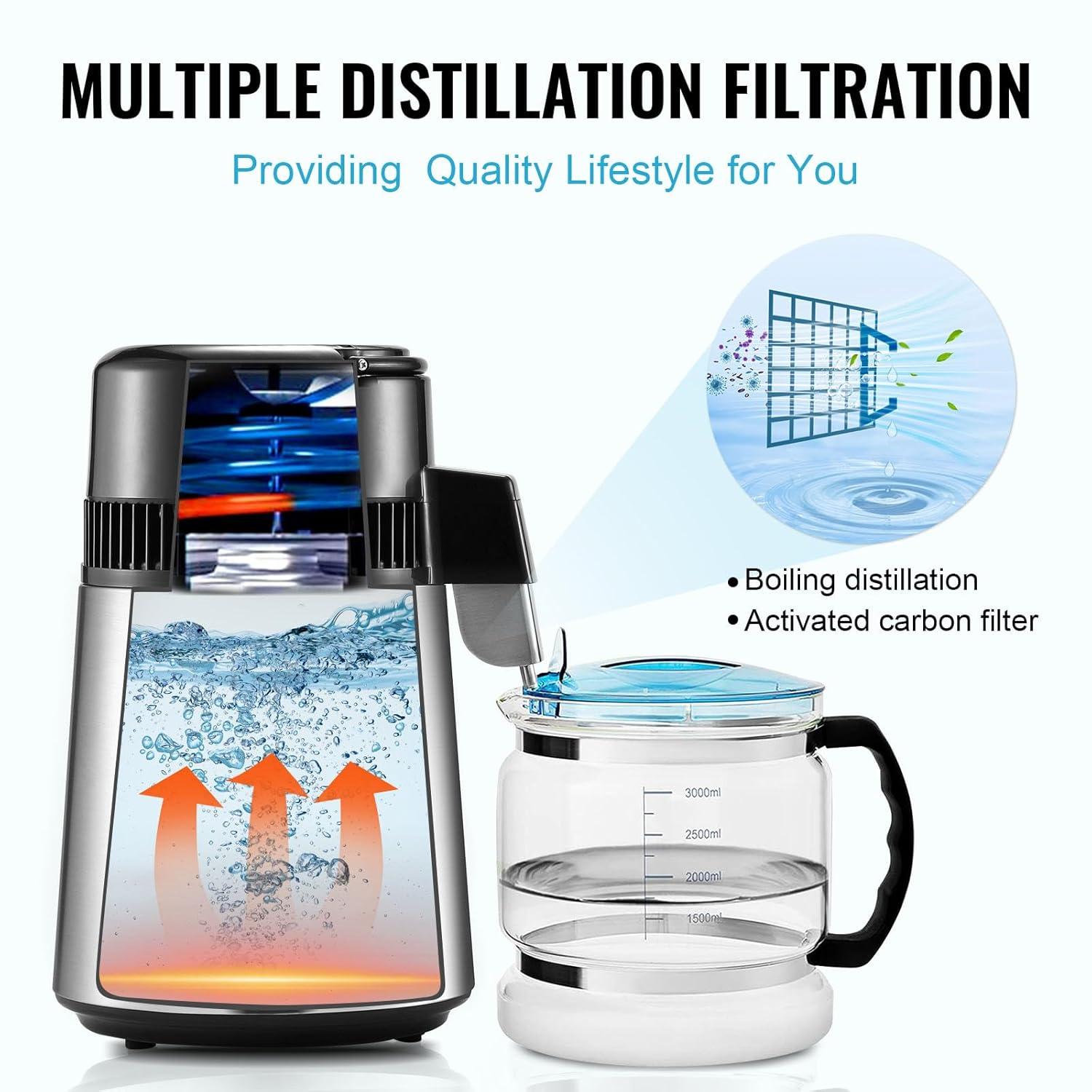 imageVEVOR Water Distiller 11 Gal Distilled Water Machine 750W Pure Water Distilling wBPA Free Plastic Container Water Distillation Kit wButton Countertop Distilled Water Maker for Home WhiteSilver