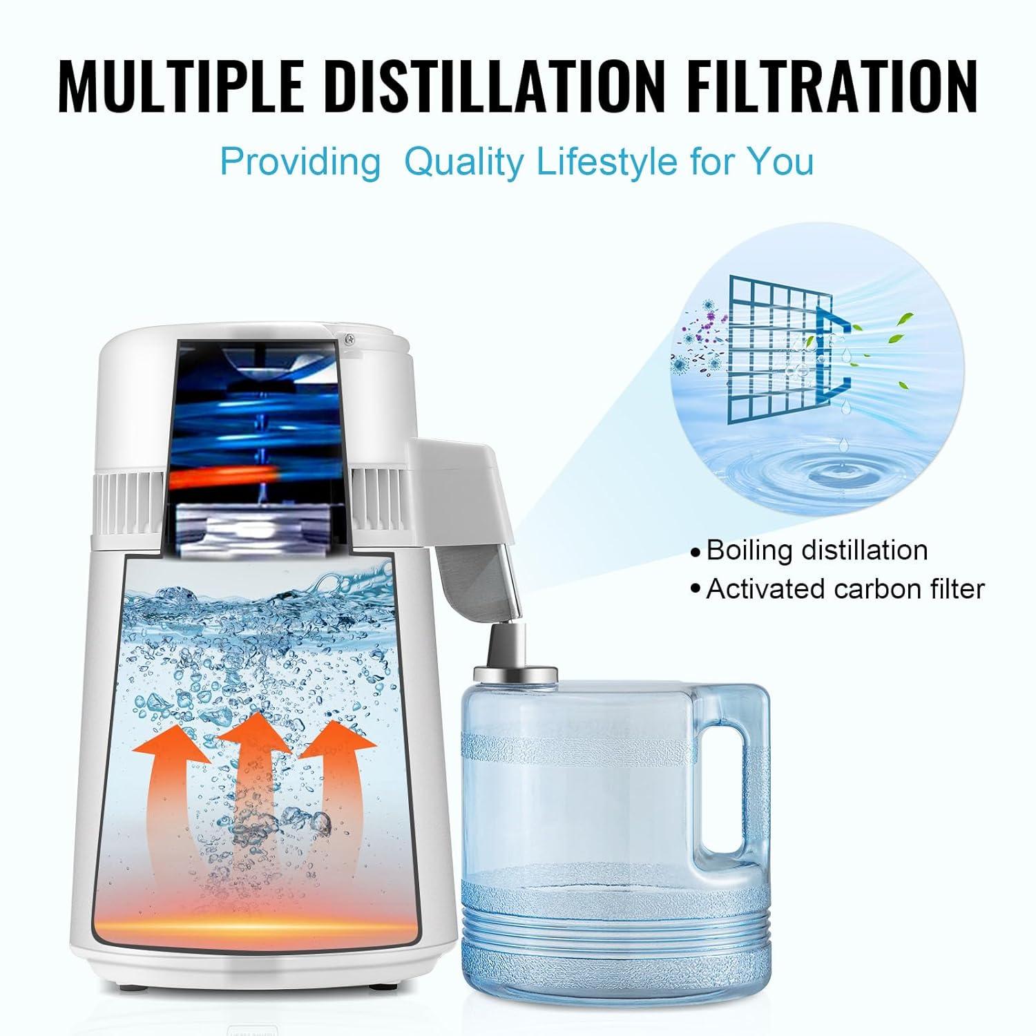 imageVEVOR Water Distiller 11 Gal Distilled Water Machine 750W Pure Water Distilling wBPA Free Plastic Container Water Distillation Kit wButton Countertop Distilled Water Maker for Home WhiteWhite