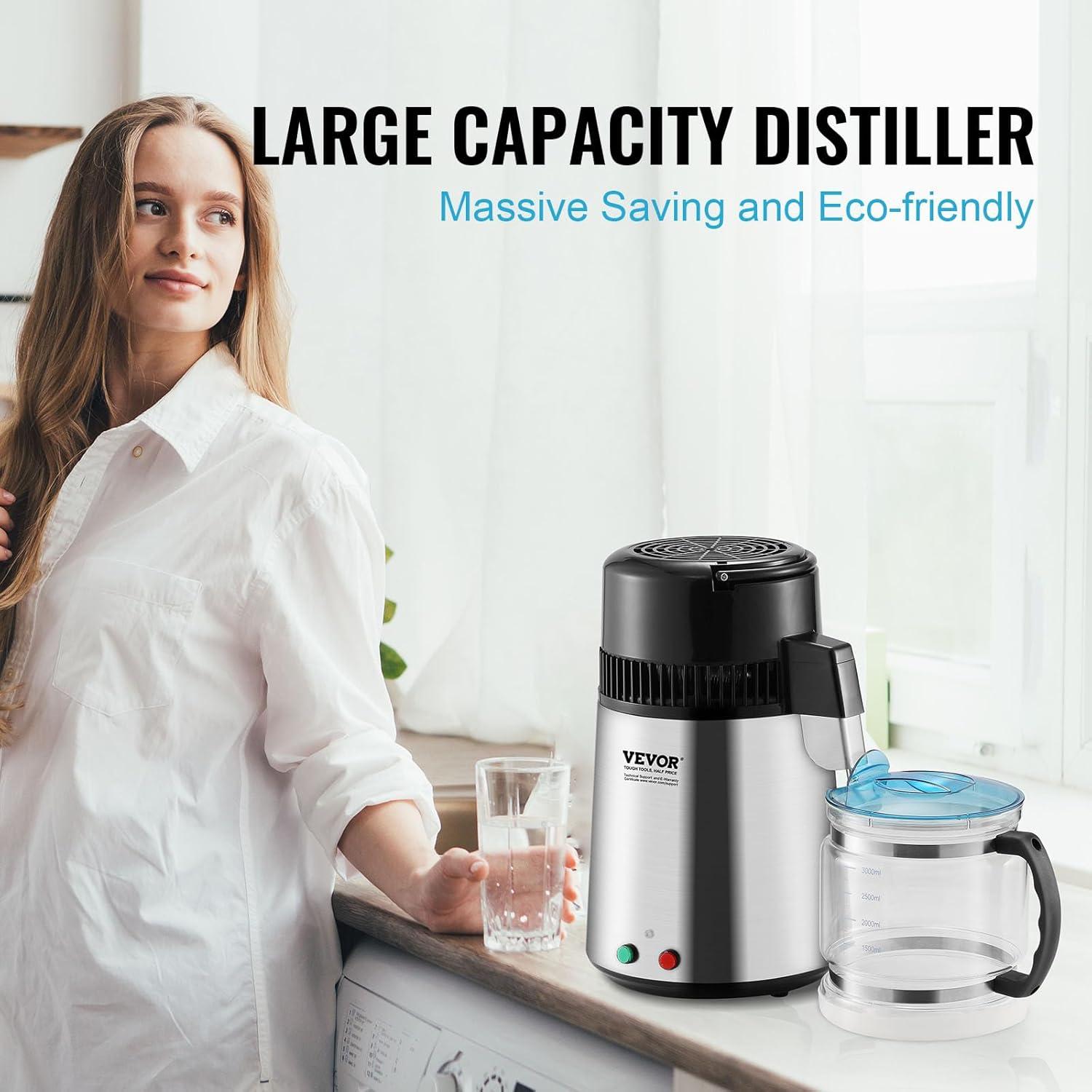 imageVEVOR Water Distiller 11 Gal Distilled Water Machine 750W Pure Water Distilling wBPA Free Plastic Container Water Distillation Kit wButton Countertop Distilled Water Maker for Home WhiteSilver