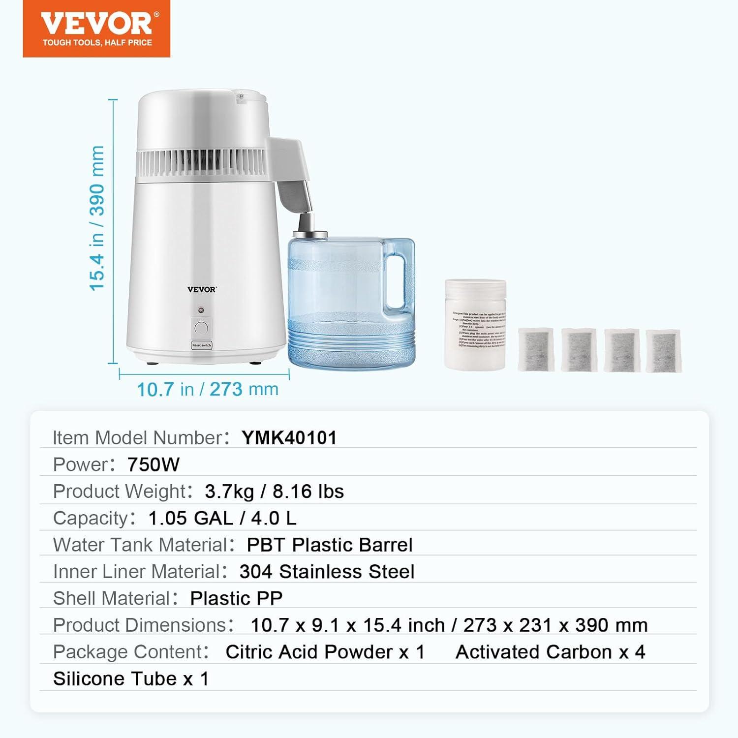 imageVEVOR Water Distiller 11 Gal Distilled Water Machine 750W Pure Water Distilling wBPA Free Plastic Container Water Distillation Kit wButton Countertop Distilled Water Maker for Home WhiteWhite
