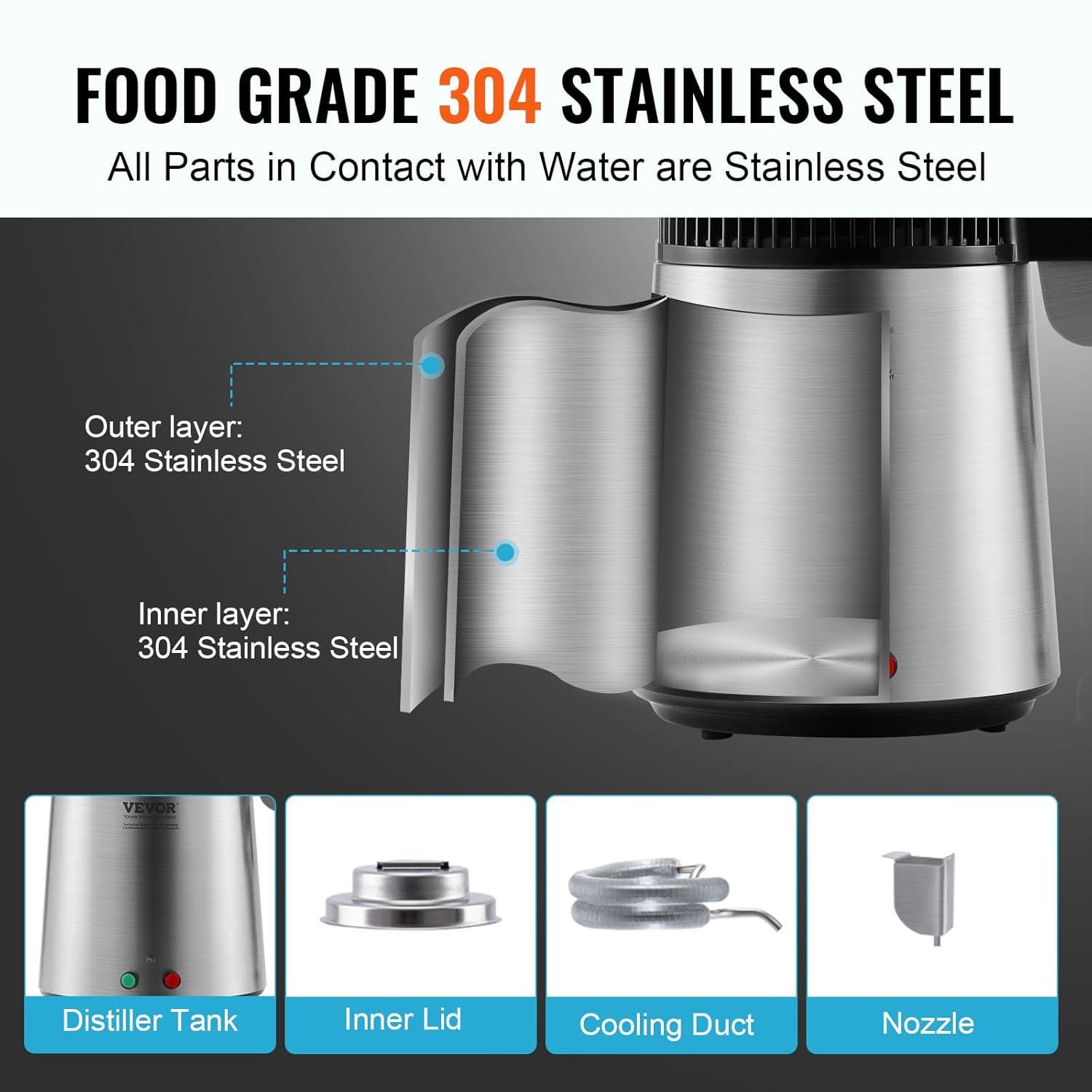 imageVEVOR Water Distiller 11 Gal Distilled Water Machine 750W Pure Water Distilling wBPA Free Plastic Container Water Distillation Kit wButton Countertop Distilled Water Maker for Home WhiteSilver