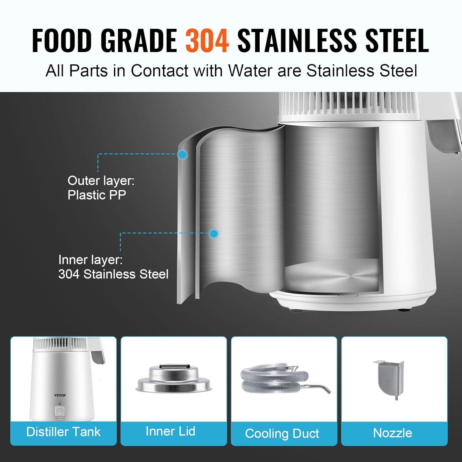 imageVEVOR Water Distiller 11 Gal Distilled Water Machine 750W Pure Water Distilling wBPA Free Plastic Container Water Distillation Kit wButton Countertop Distilled Water Maker for Home WhiteWhite